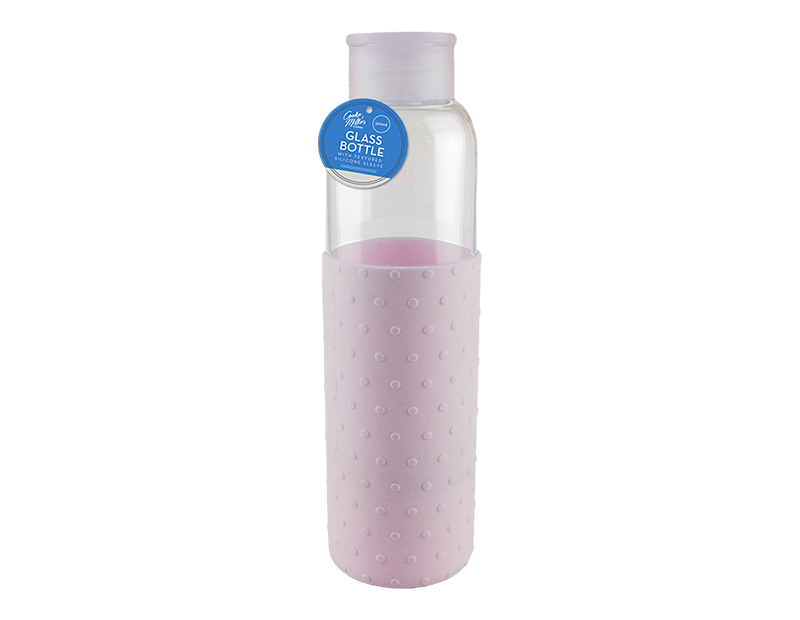 500ml Glass Water Bottle with Silicone Ribbed Cover With Screw Lid BPA Free - Picture 7 of 9
