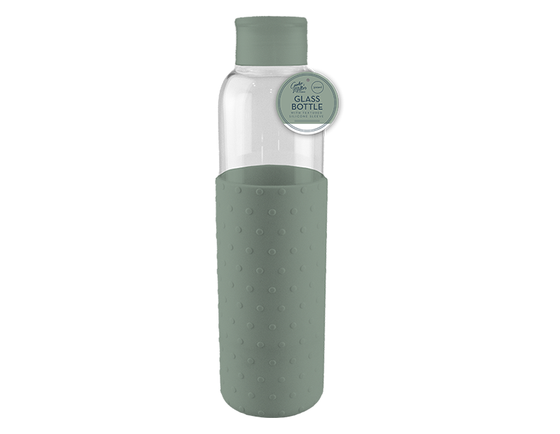 500ml Glass Water Bottle with Silicone Ribbed Cover With Screw Lid BPA Free - Picture 4 of 9