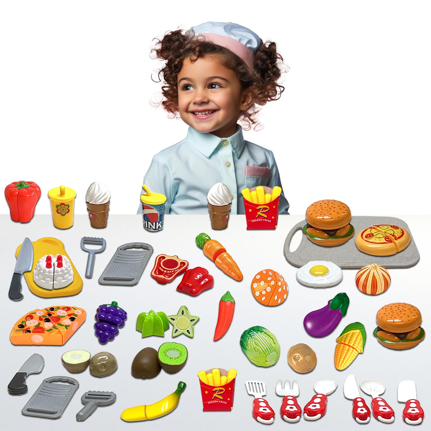 Kids Pretend Play Fruits and Vegetables Kitchen Accessories Complete Playset - Picture 30 of 39