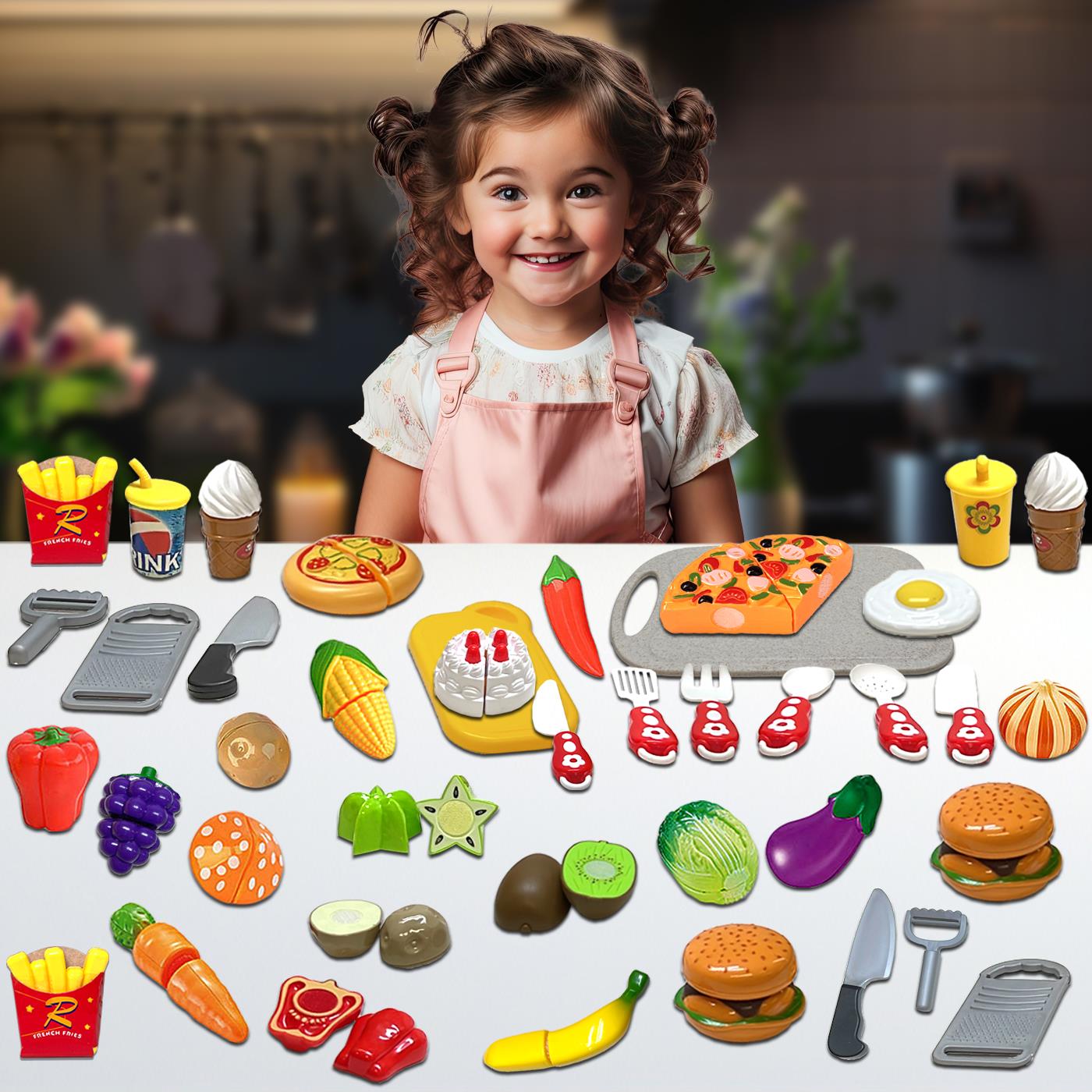Kids Pretend Play Fruits and Vegetables Kitchen Accessories Complete Playset - Picture 28 of 39