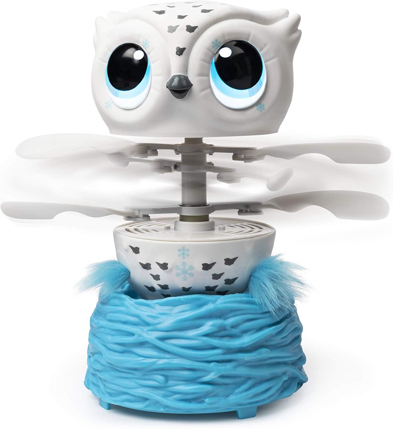 Owleez Flying Baby Owl Interactive Toy with Lights and Sounds White