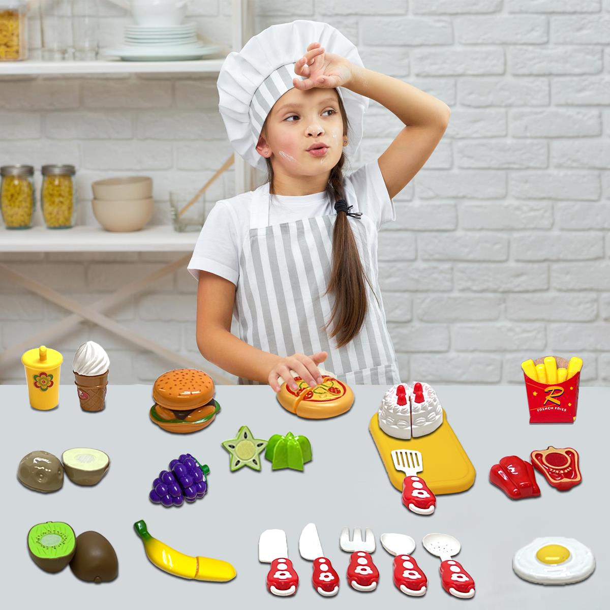 Kids Pretend Play Fruits and Vegetables Kitchen Accessories Complete Playset - Picture 15 of 39