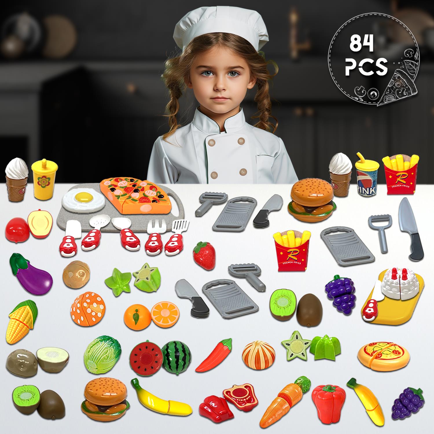 Kids Pretend Play Fruits and Vegetables Kitchen Accessories Complete Playset - Picture 33 of 39