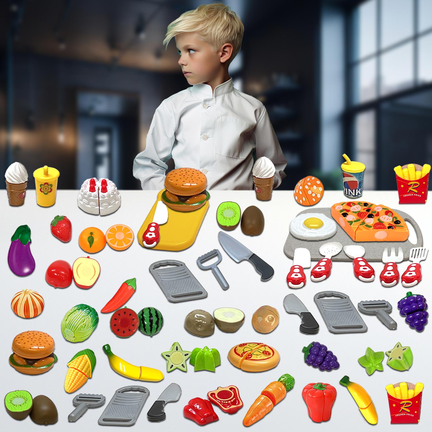 Kids Pretend Play Fruits and Vegetables Kitchen Accessories Complete Playset - Picture 34 of 39