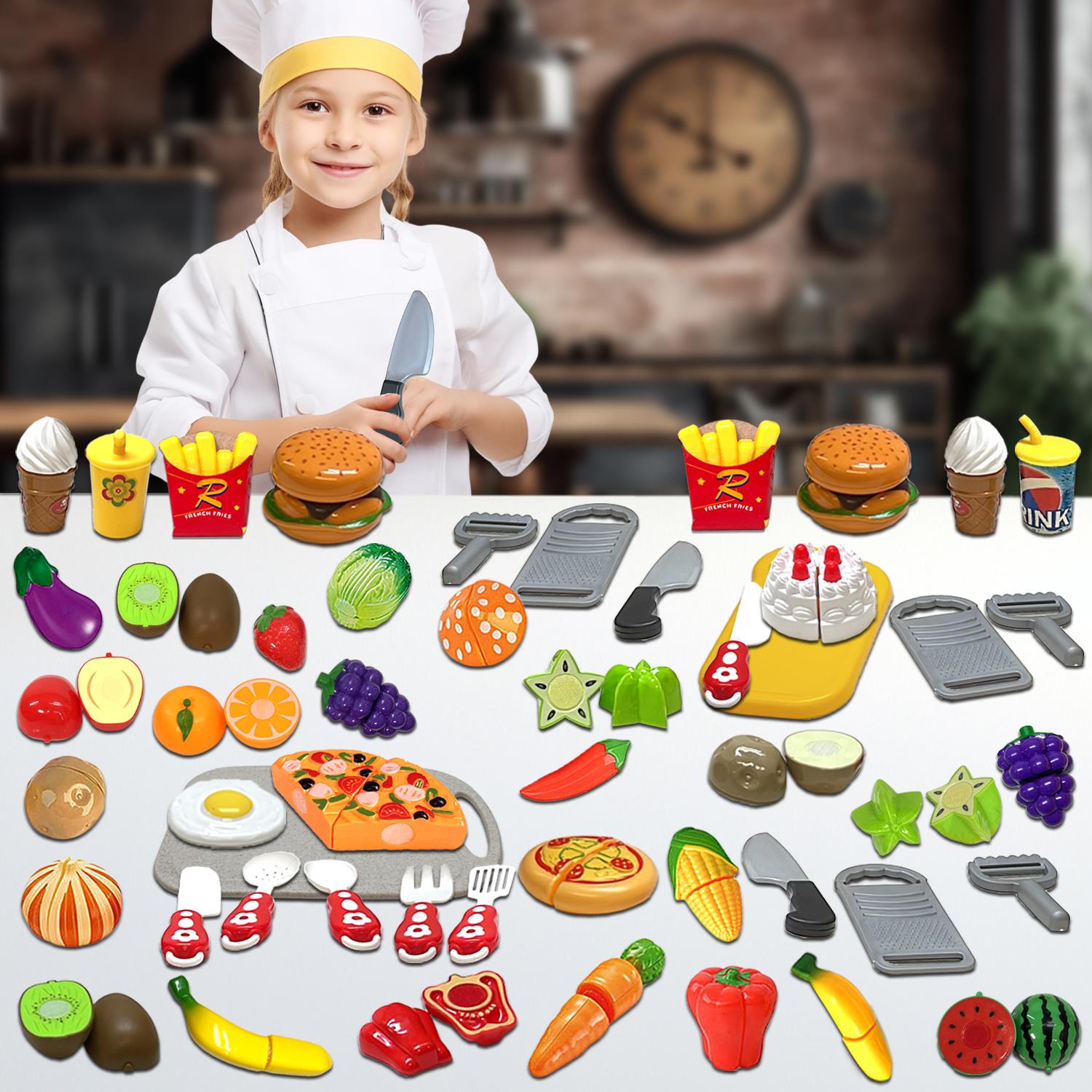 Kids Pretend Play Fruits and Vegetables Kitchen Accessories Complete Playset - Picture 35 of 39