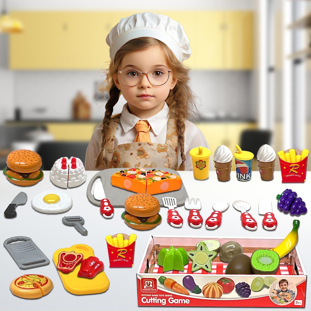 Kids Pretend Play Fruits and Vegetables Kitchen Accessories Complete Playset - Picture 8 of 39