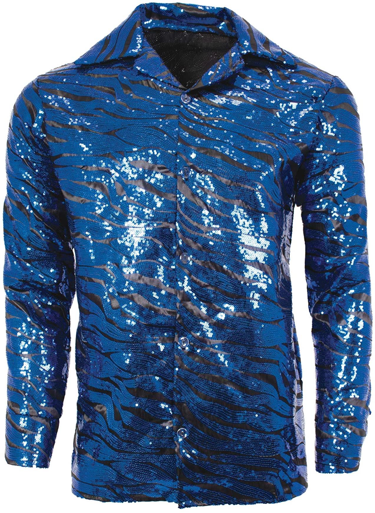 Underwraps Men's Tiger Disco Shirt Blue Striped Halloween Costume - Picture 3 of 3