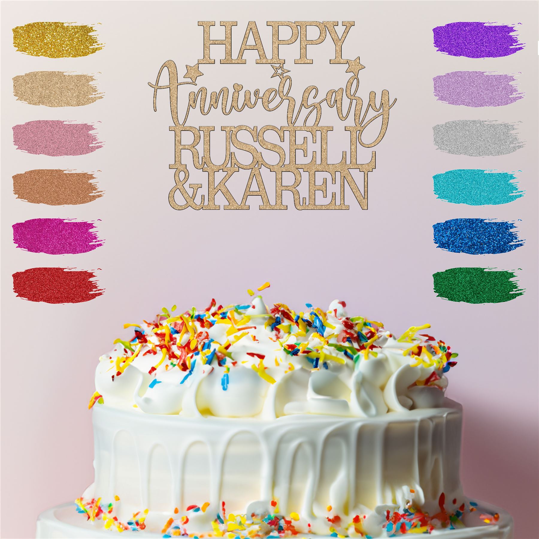 Happy Anniversary Cake Topper Personalised Wedding Mum Dad Diamond Silver Custom - Picture 6 of 28