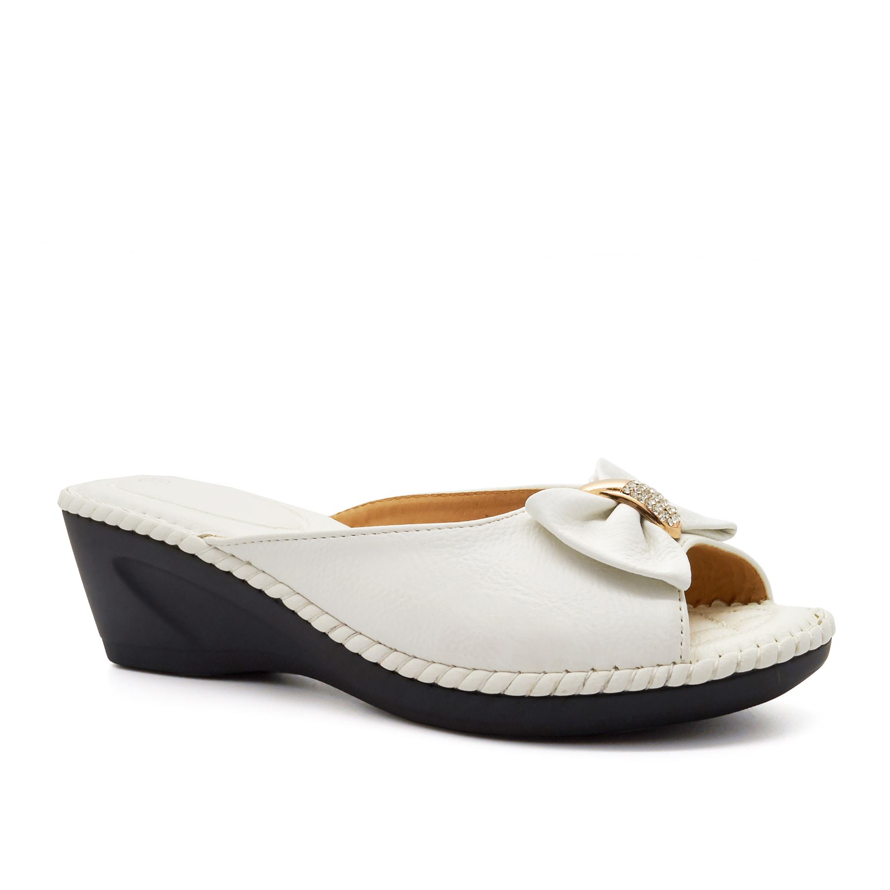 new ladies low wedge heel diamante mule sandals womens slip on shoes