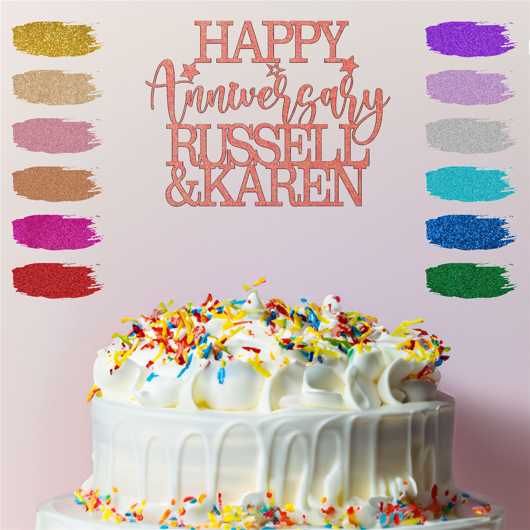 Happy Anniversary Cake Topper Personalised Wedding Mum Dad Diamond Silver Custom - Picture 4 of 28