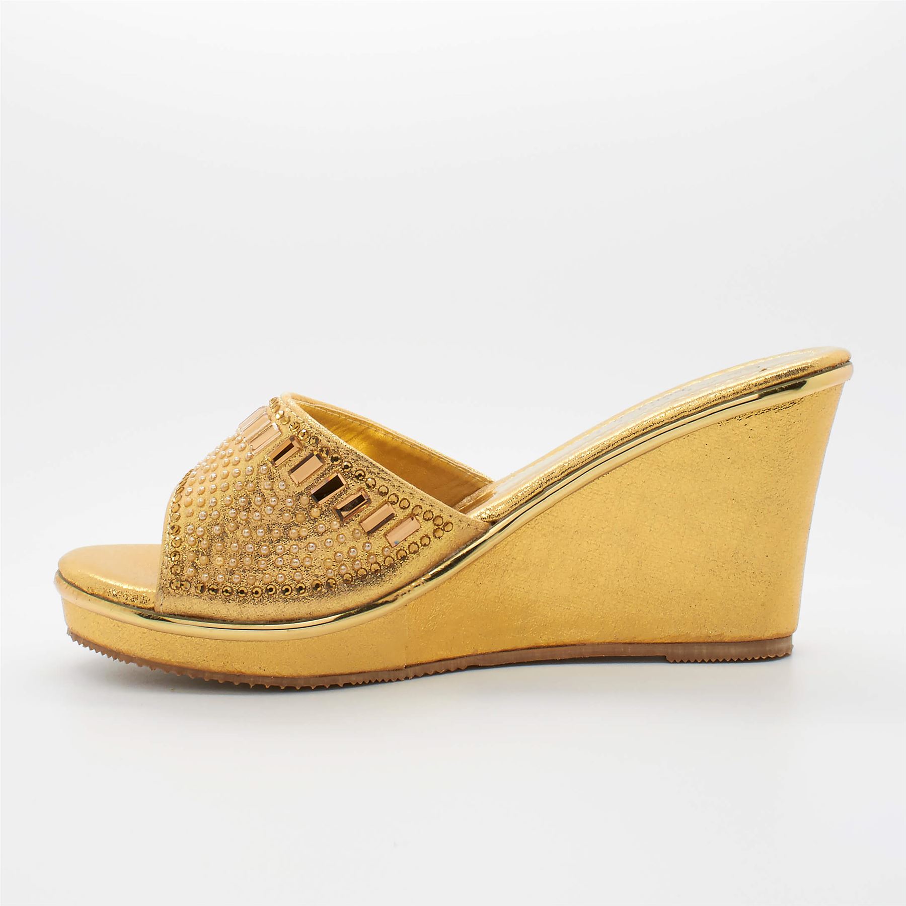 wedge heel gold shoes