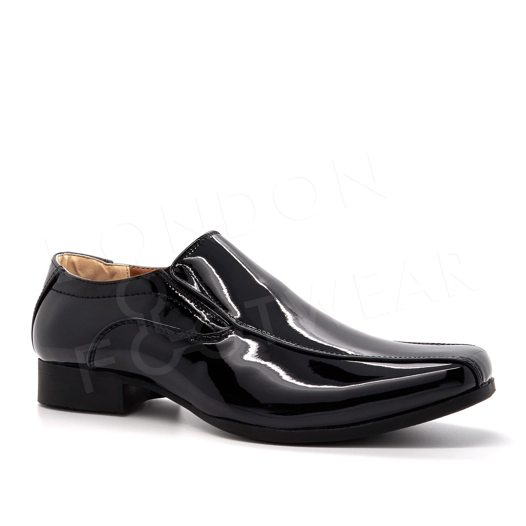 Boys Kids New Patent Leather Slip On Formal Party Shoes Smart Dress