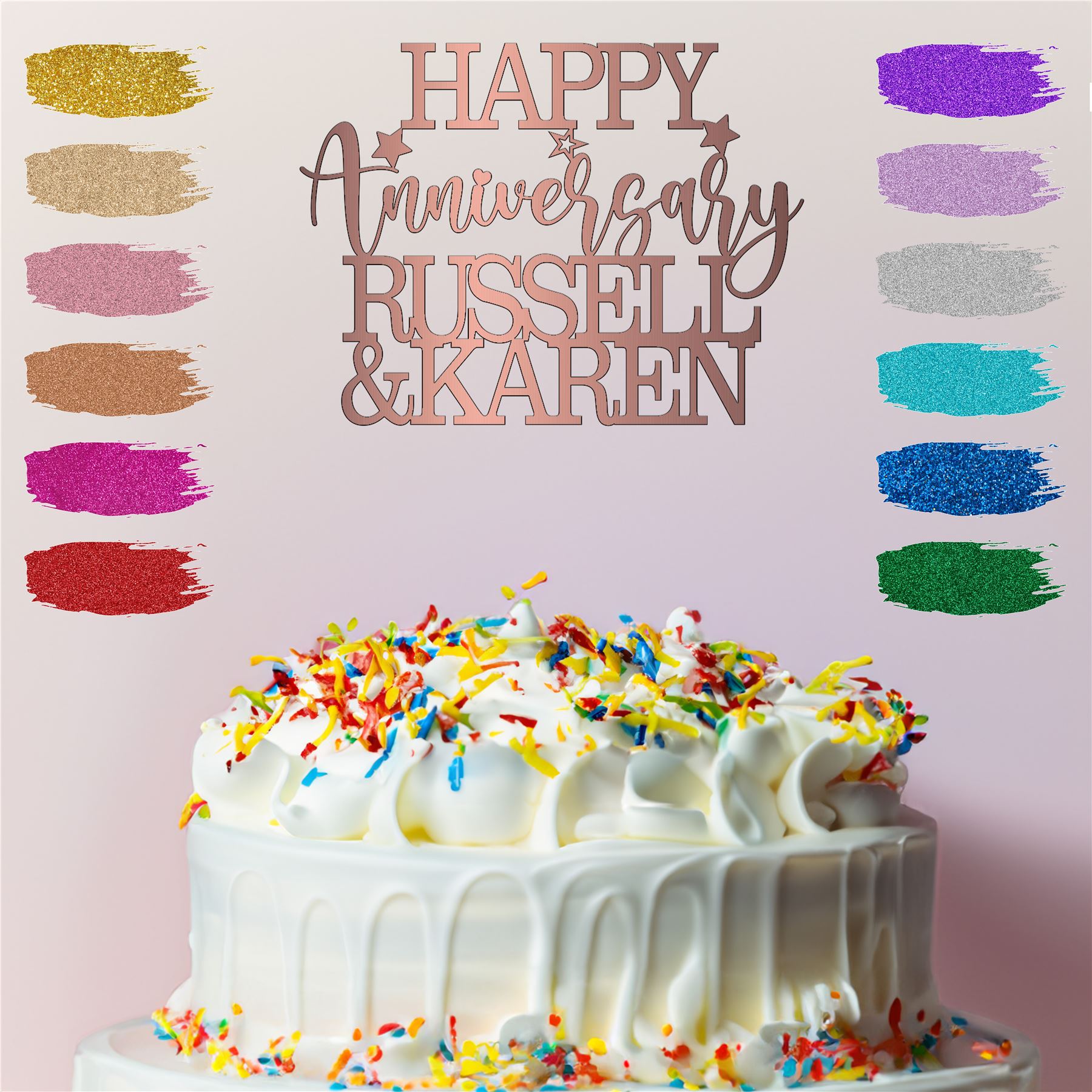 Happy Anniversary Cake Topper Personalised Wedding Mum Dad Diamond Silver Custom - Picture 21 of 28