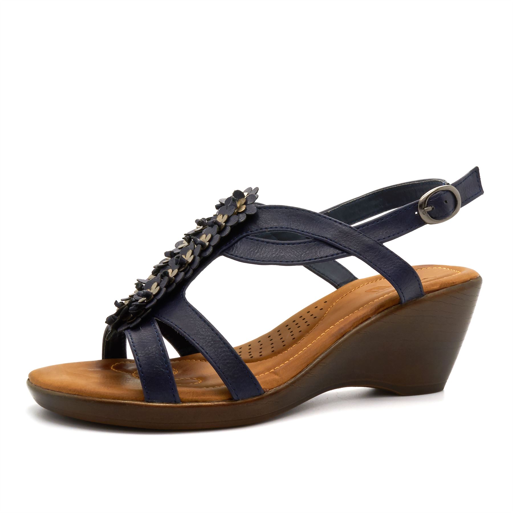 New Womens Flower Low Wedge Heel Summer Strappy Sandals Ladies Shoes Size UK 38 eBay