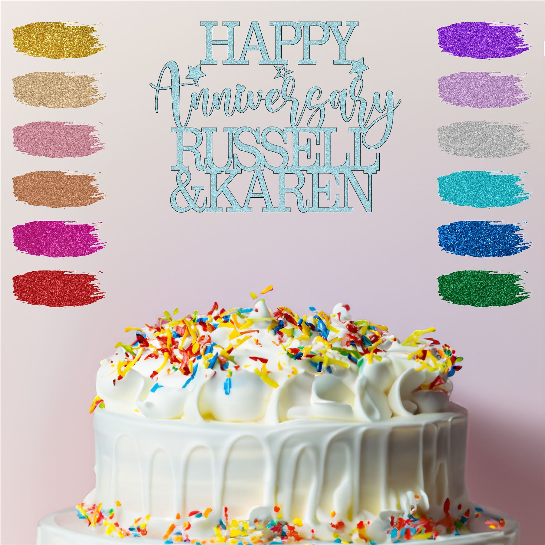 Happy Anniversary Cake Topper Personalised Wedding Mum Dad Diamond Silver Custom - Picture 14 of 28