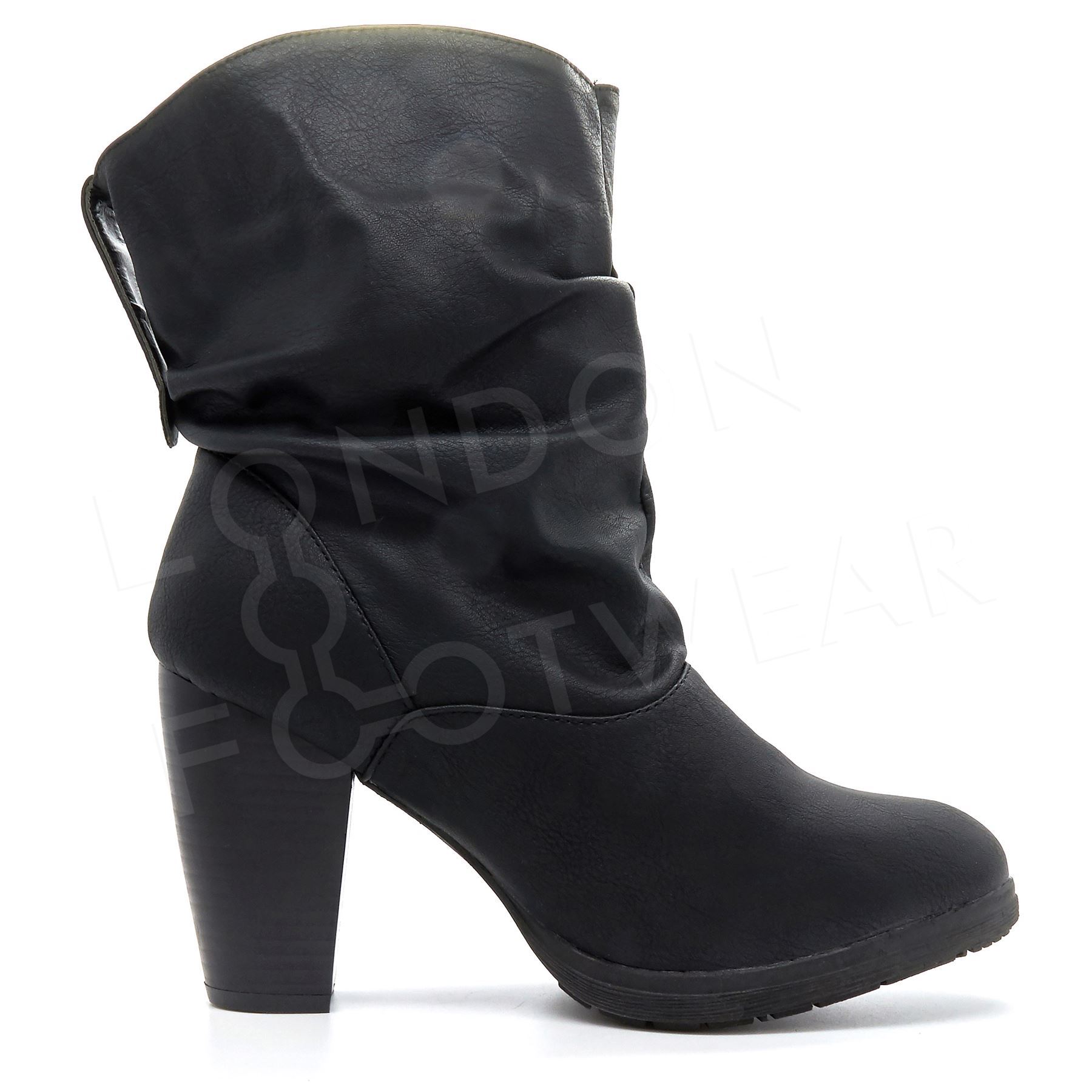 Women Classics Pull On Mid Calf Boots Shoes Mid Block Heel Women Classics Pull On Mid Calf Boots Shoes Mid Block Heel