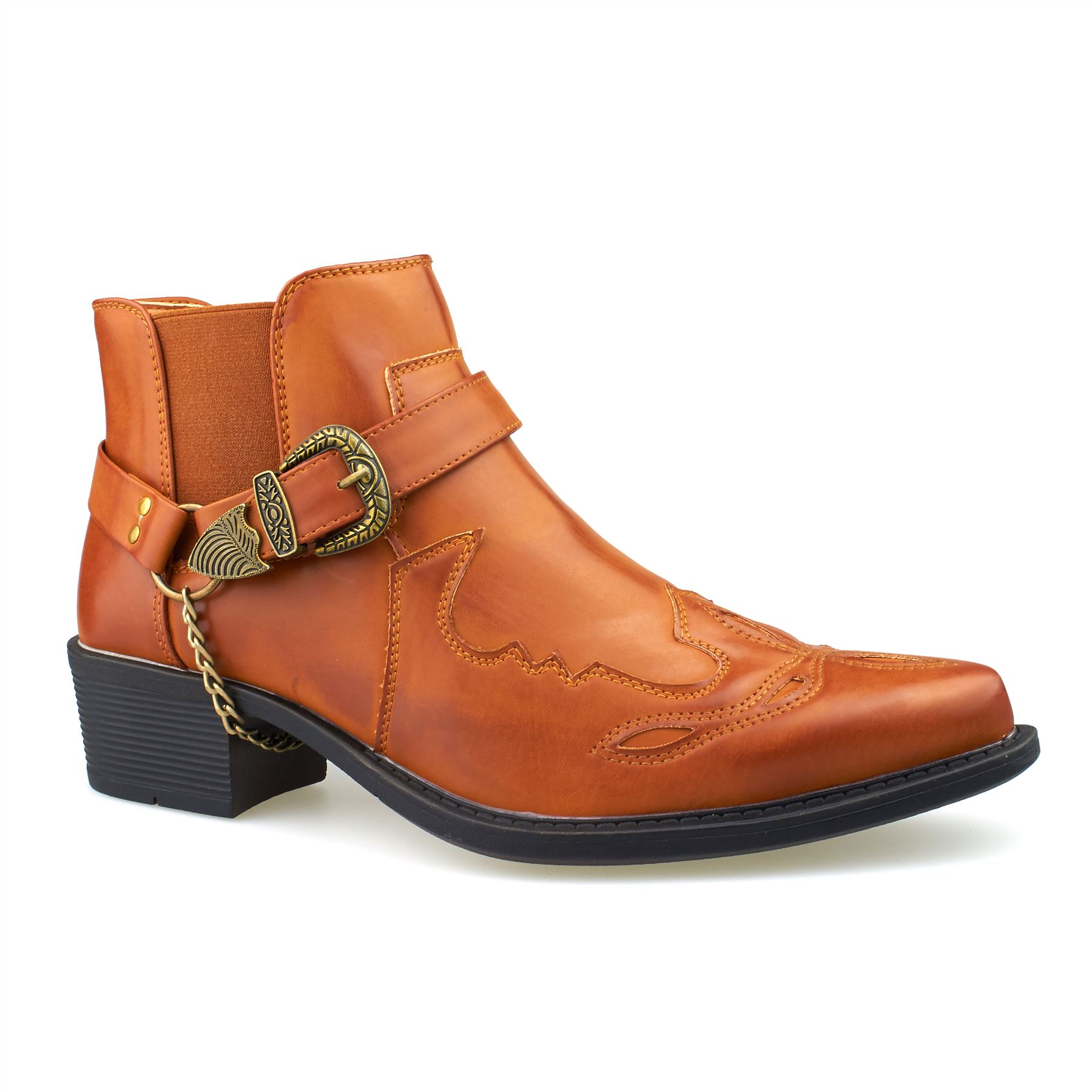 New Mens Western Cowboy Boots Cuban Heel Ankle Harness Slip On Size 7