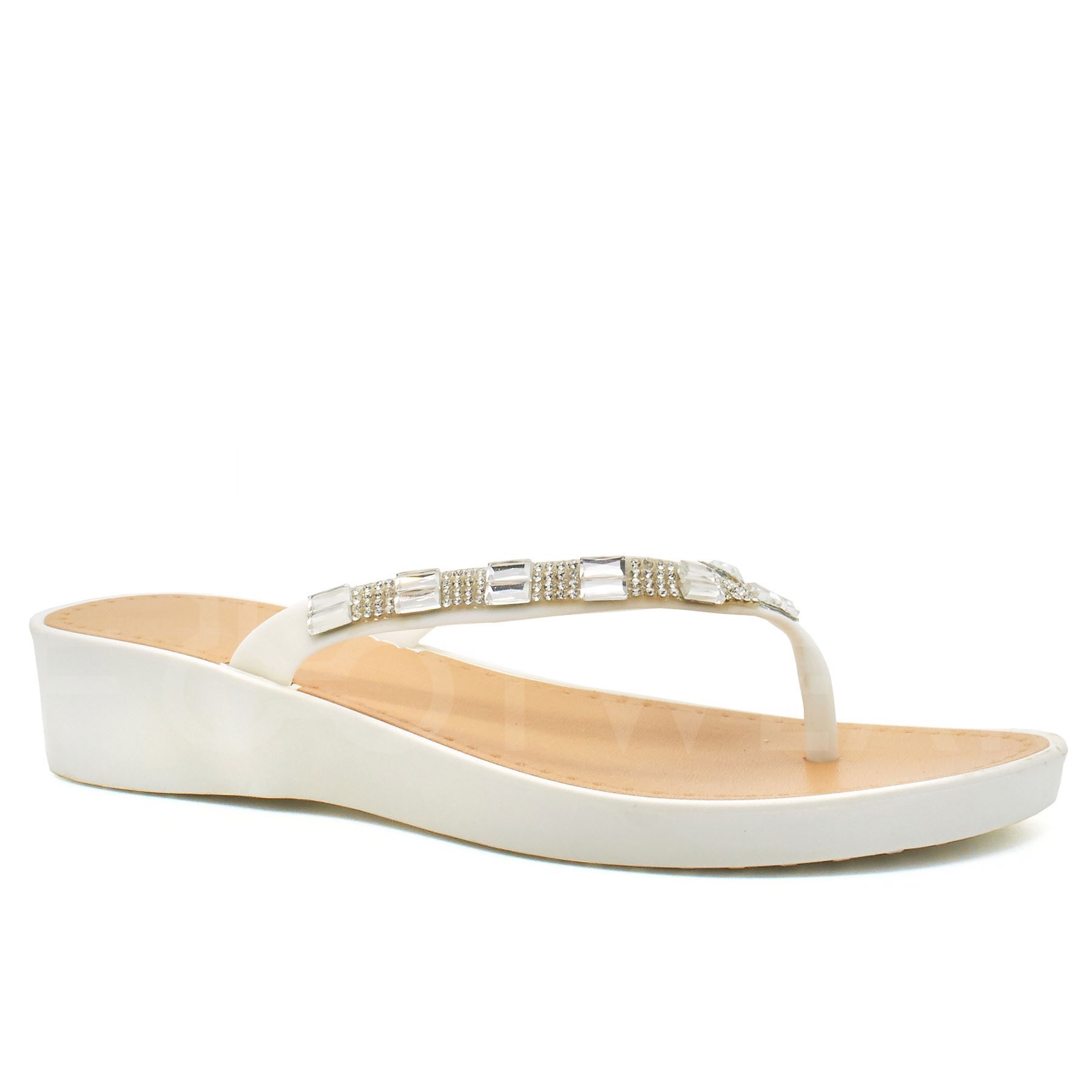 New Women's Low Wedge Heel Sandals Ladies Diamante Flip Flops Toe Post Size 3-8 | eBay