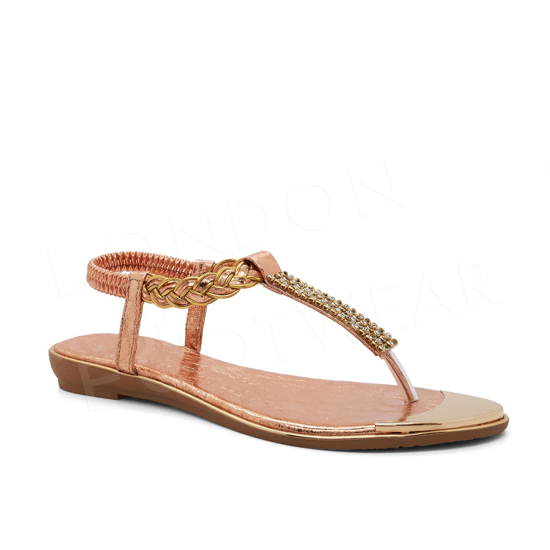 Ladies Embellished Wedge T Bar Summer Beach Shoes Low Wedge Heel Toe Post Sandal