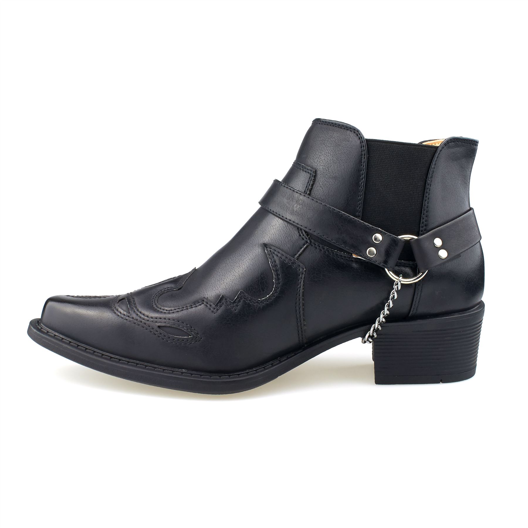 New Mens Western Cowboy Boots Cuban Heel Ankle Harness Slip On Size 7