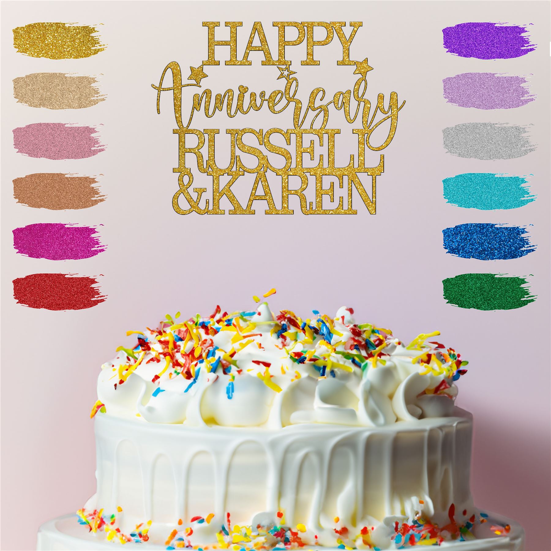 Happy Anniversary Cake Topper Personalised Wedding Mum Dad Diamond Silver Custom - Picture 7 of 28