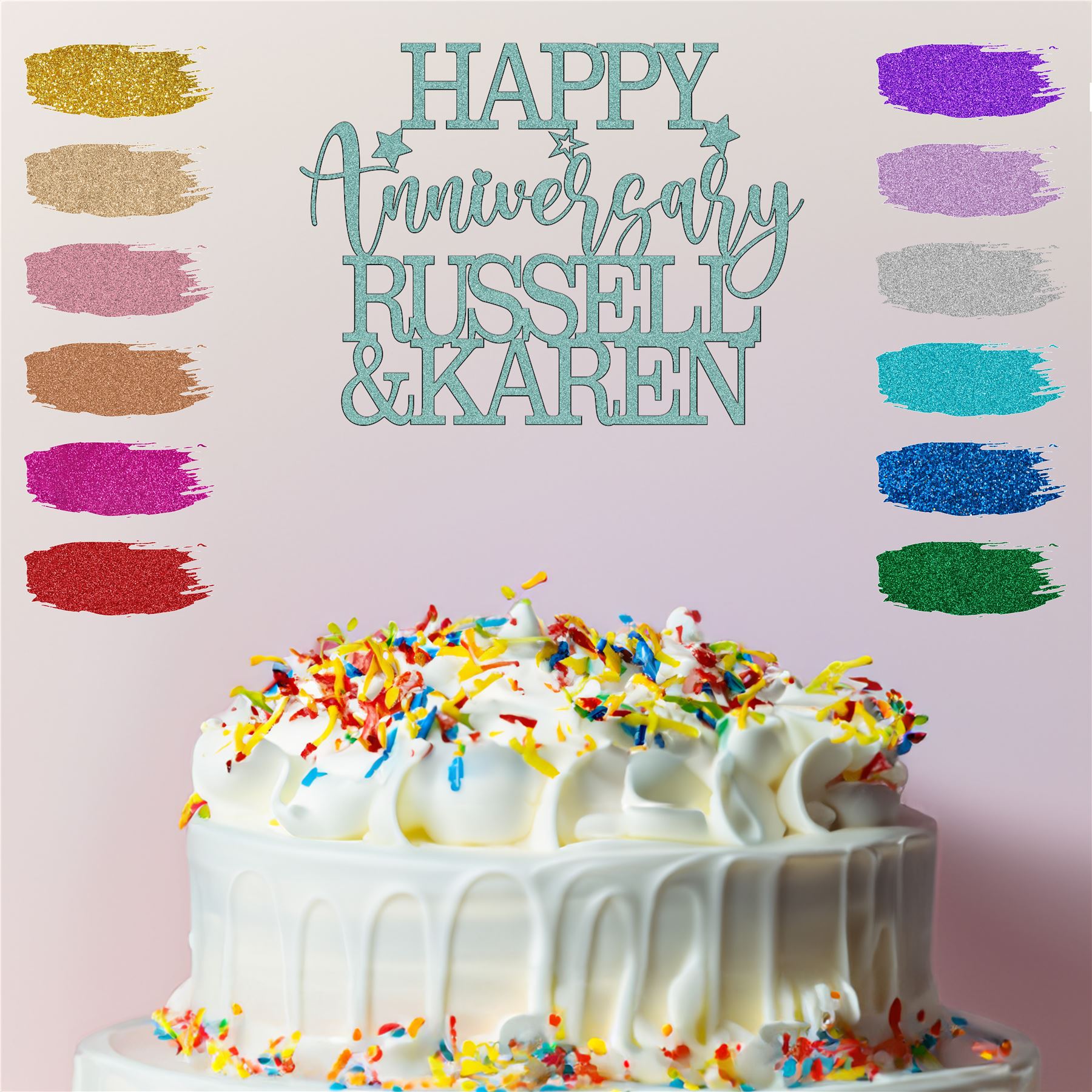 Happy Anniversary Cake Topper Personalised Wedding Mum Dad Diamond Silver Custom - Picture 2 of 28