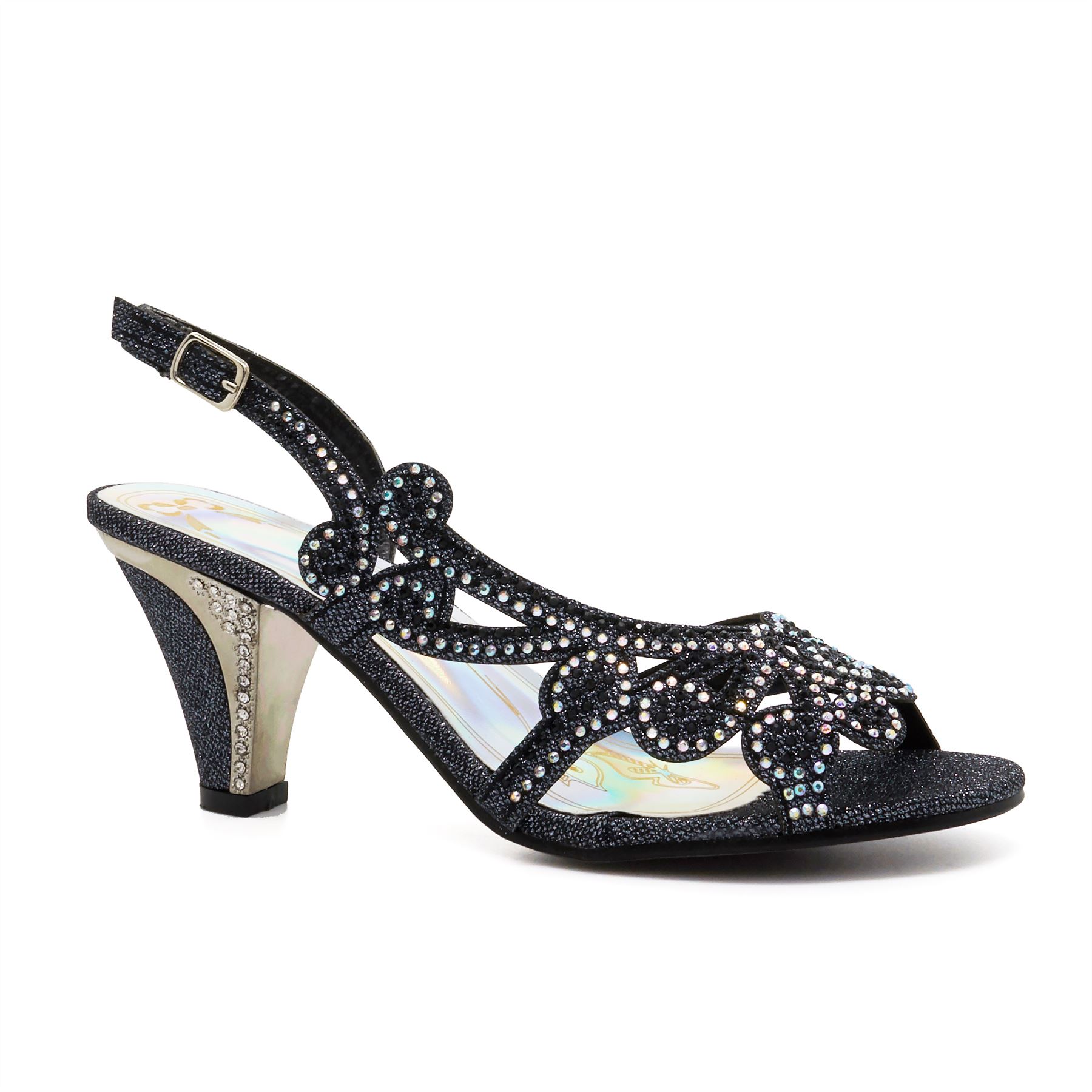 New Ladies Low Mid Kitten Heel Diamante Sandals Womens Bridal Wedding Shoes 3-9