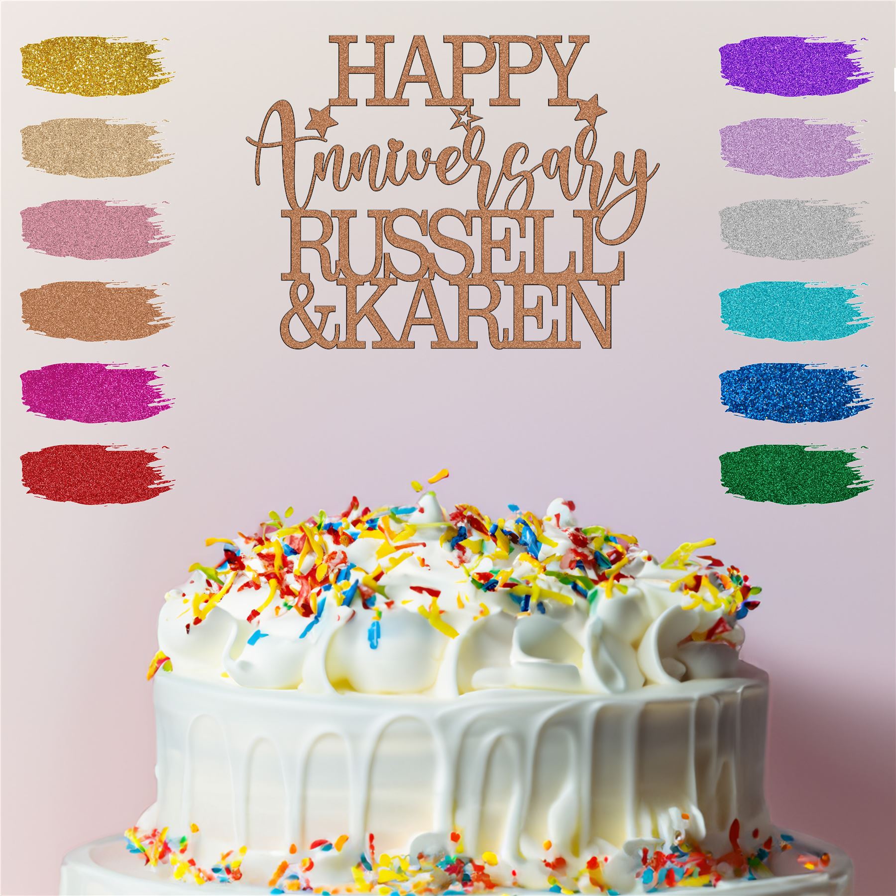 Happy Anniversary Cake Topper Personalised Wedding Mum Dad Diamond Silver Custom - Picture 20 of 28