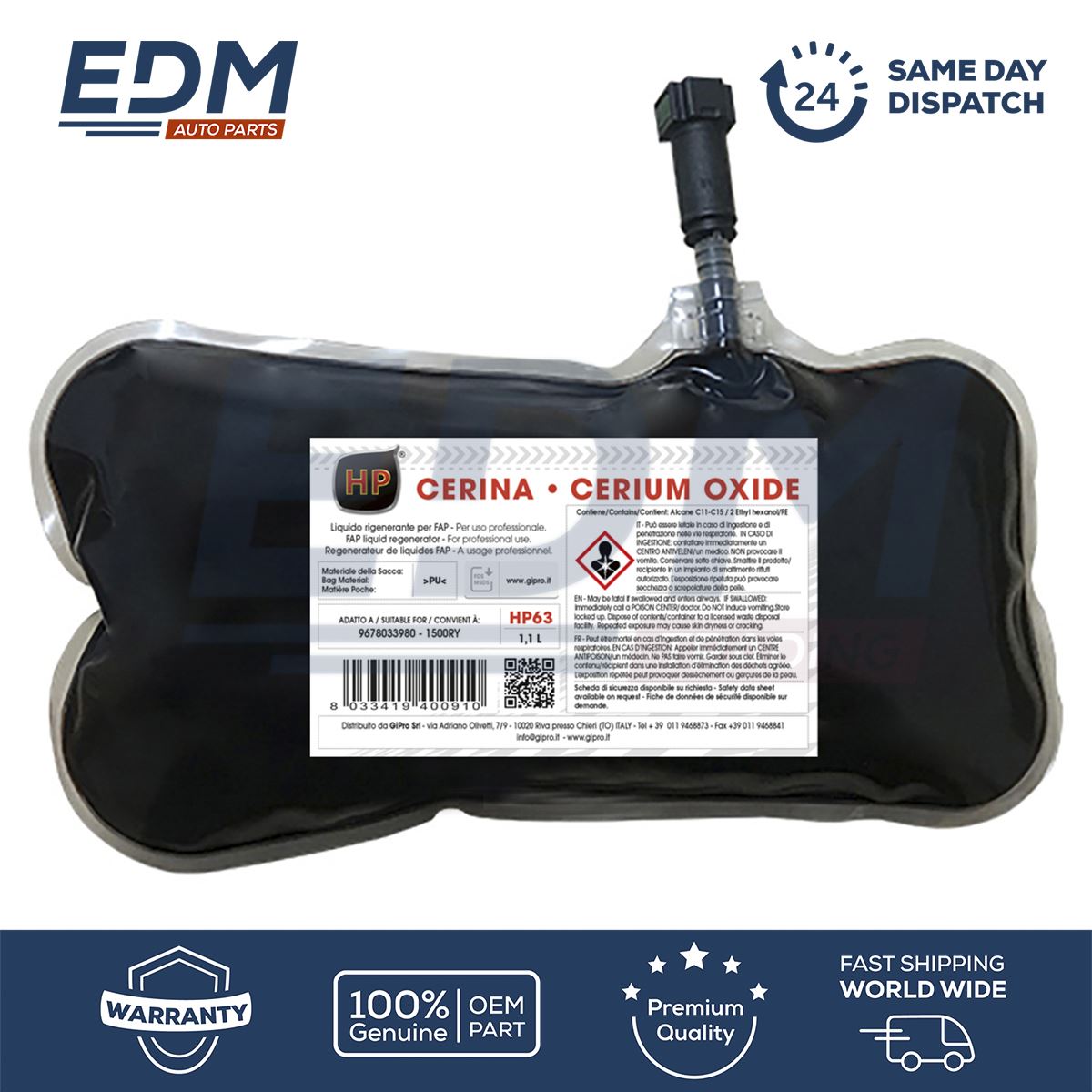 DPF Particulate Additive Pouch for Citroen C3 DS3 9678033980 1500RY 1