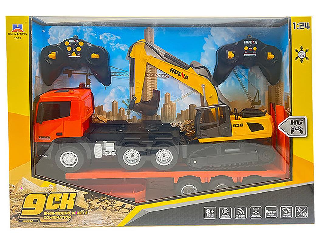 Huina CY1319 9H RC PLATFORM TRAILER & 6CH EXCAVATOR 2.4G SET 1:24