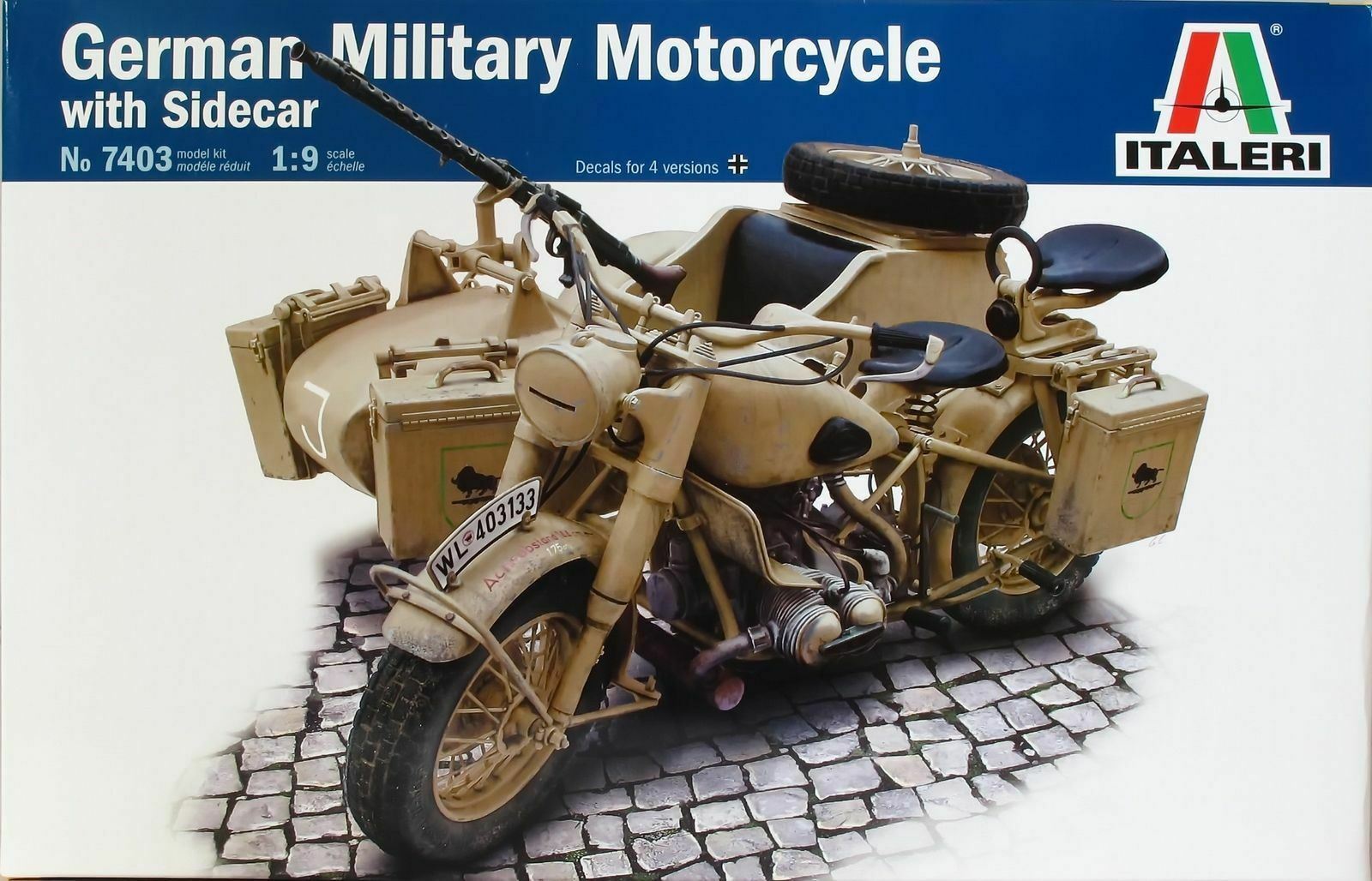 Italeri 7403 German Military Motorcycle with Sidecar 1:9th Scale