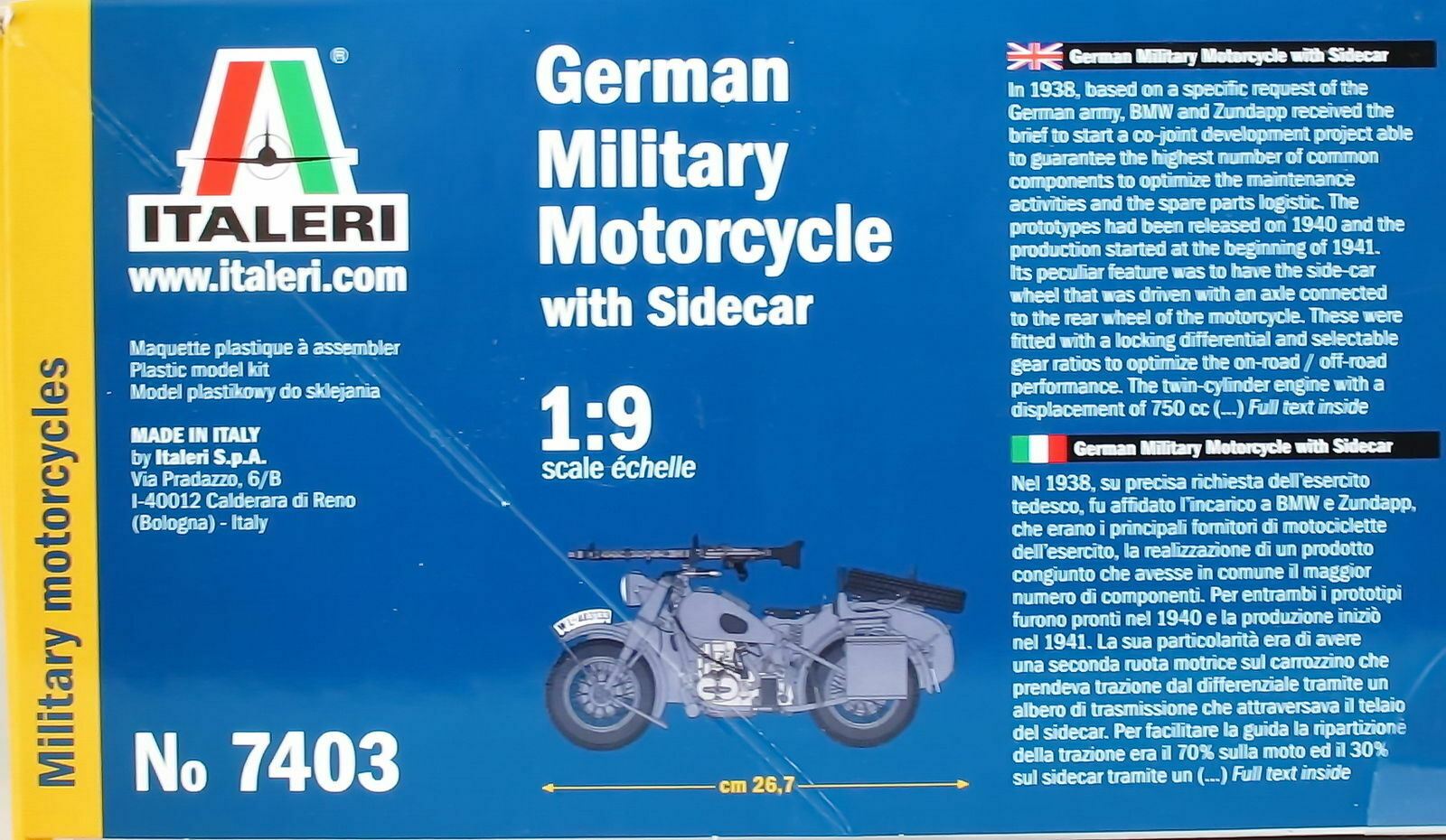 ITALERI 7403 ドイツ軍用バイク 1:9 Amazon.com: Italeri 7403S 1/9 BMW R75 German Military