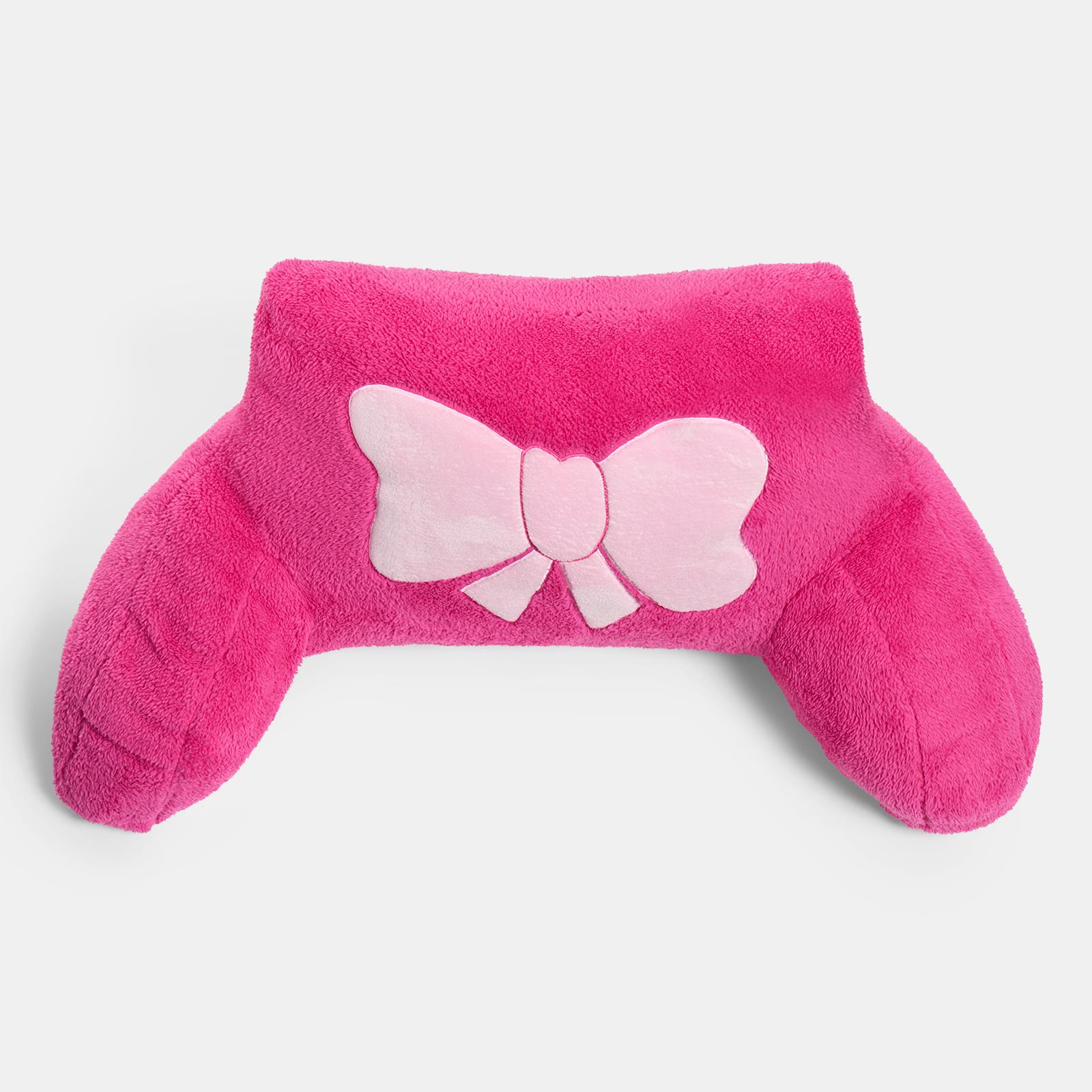 OHS Embroidered Bow Cuddle Cushion Teddy Fleece Reading Pillow with Arms