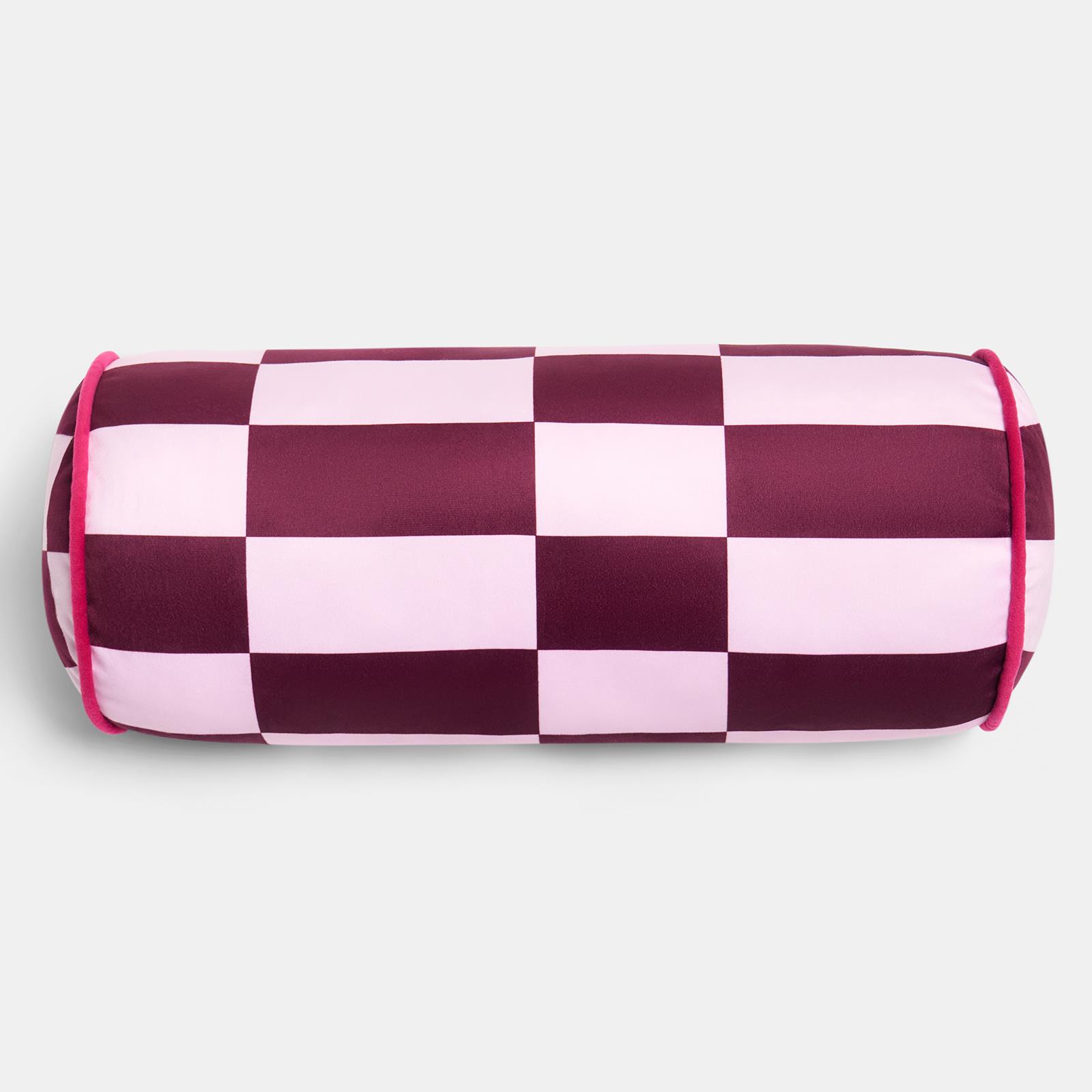OHS Checkerboard Print Bolster Pillow Piped Matte Velvet Back Support Cushion