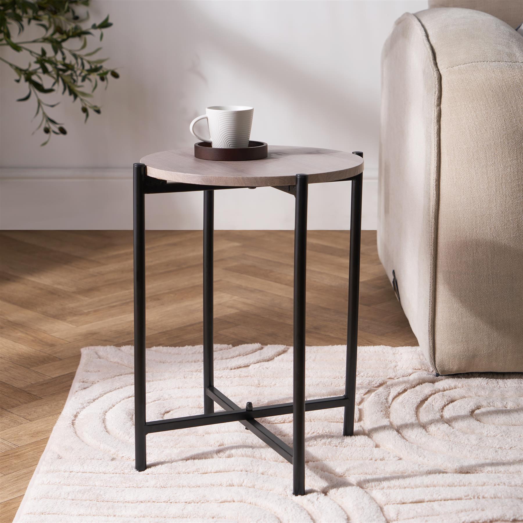 OHS Round Side Table Coffee End Tables with Metal Frame Decorative Nightstand