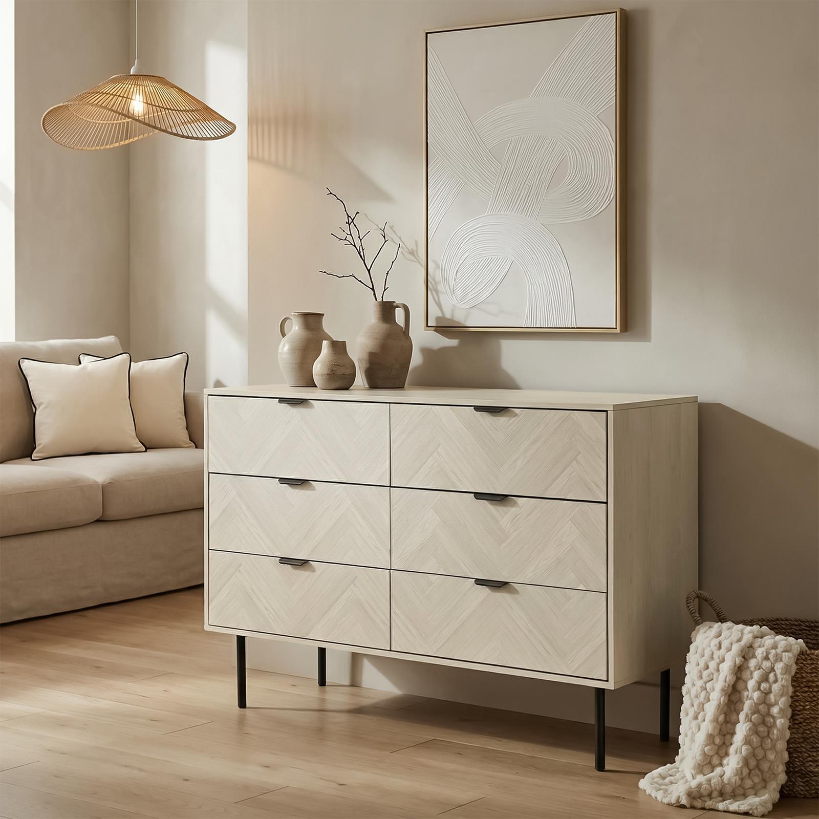 OHS Chevron Storage Unit Chest Engineered Wood 6 Drawer Cabinet Sideboard