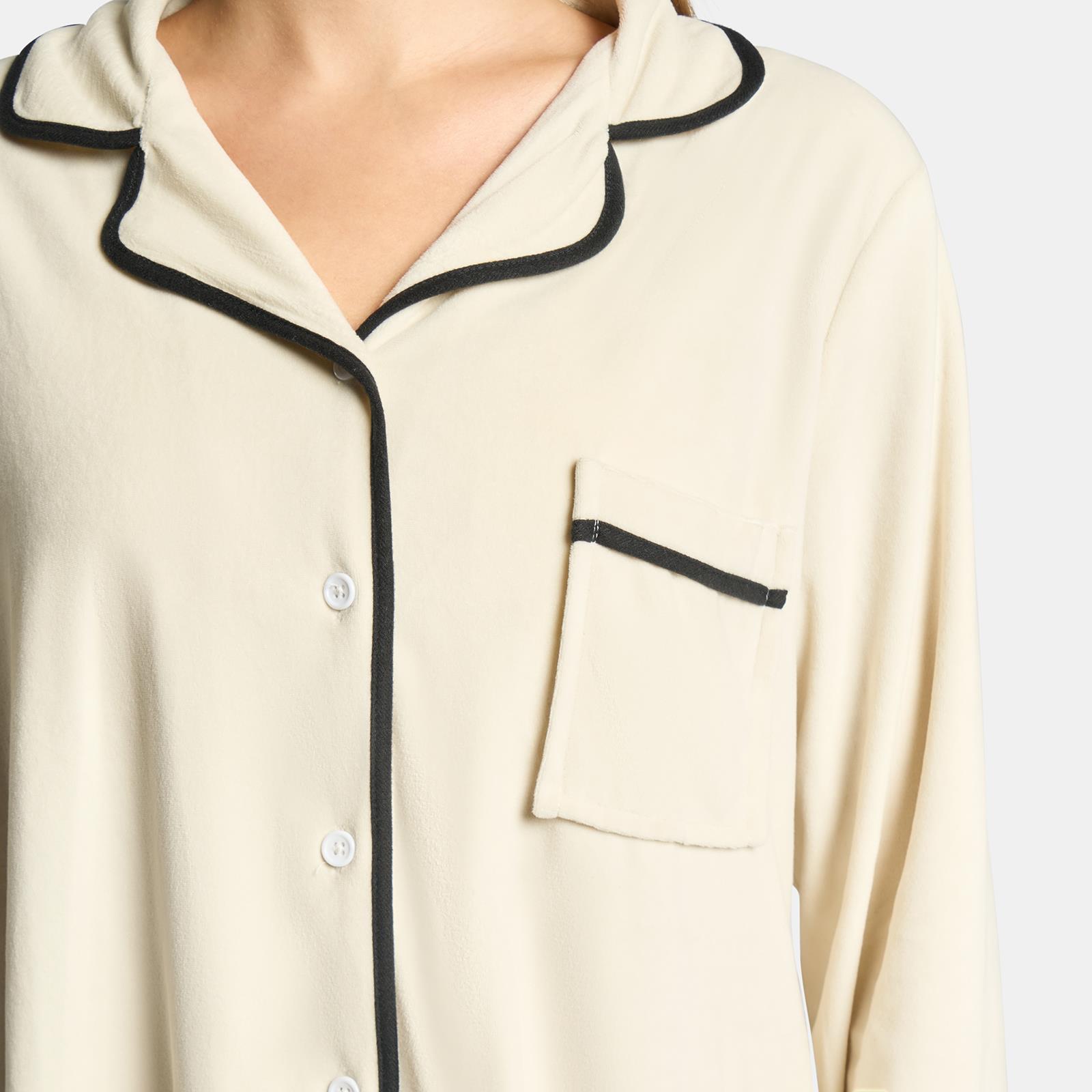 OHS Piped Edge Pyjama Set Button Through Fleece Womens Loungewear Nightwear Pjs