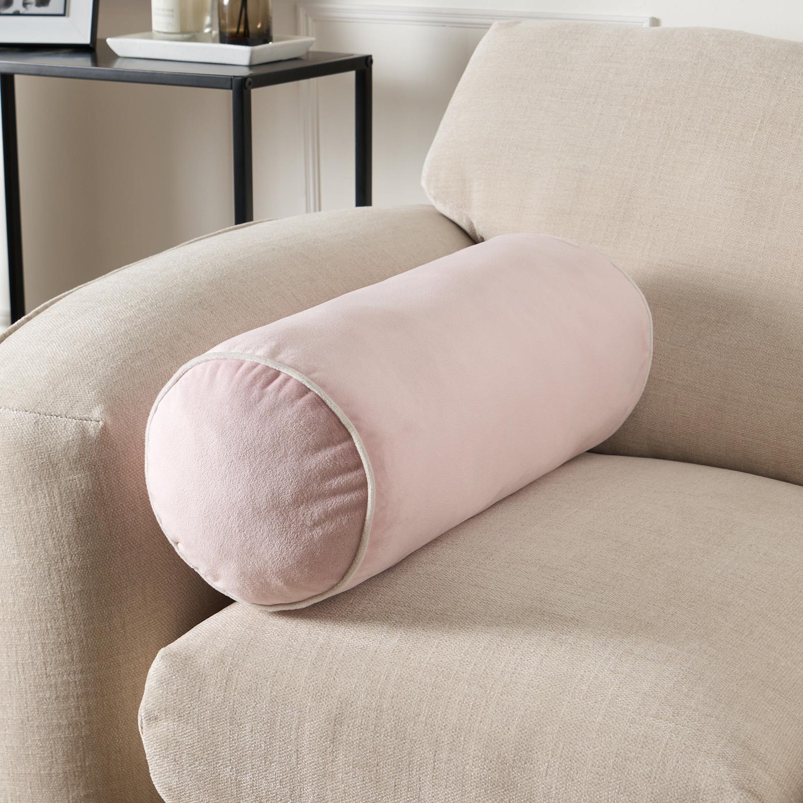 OHS Piped Edge Bolster Cushion Matte Velvet Bedroom Sofa Plump Filled Pillow