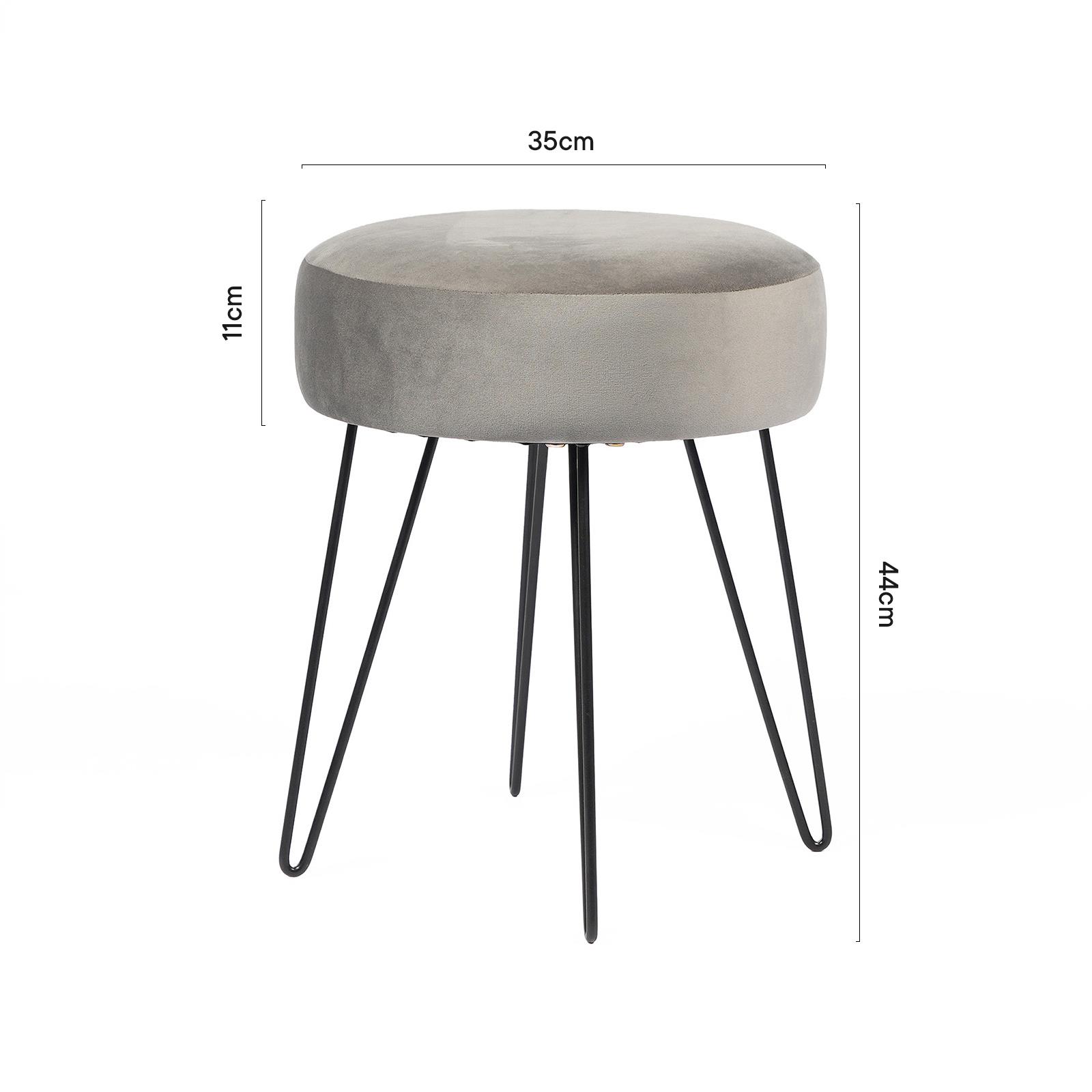 Dressing Table Stool Velvet Round Makeup Vanity Seat Chair Metal Legs Pouffe