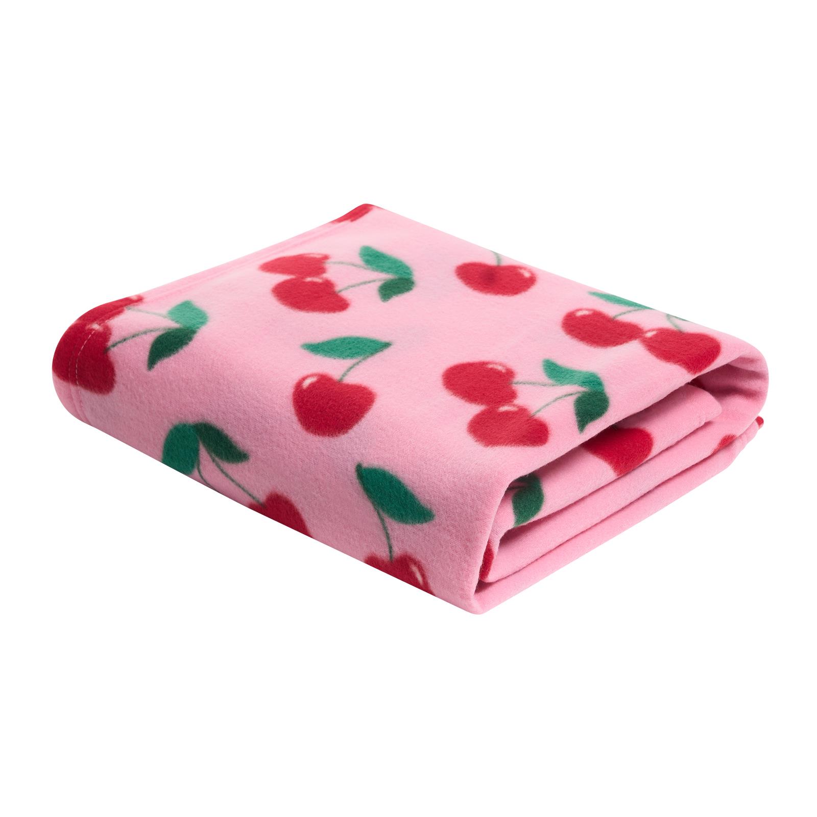 OHS Cherry Print Throw Soft Blanket Polar Fleece Lightweight Bedspread