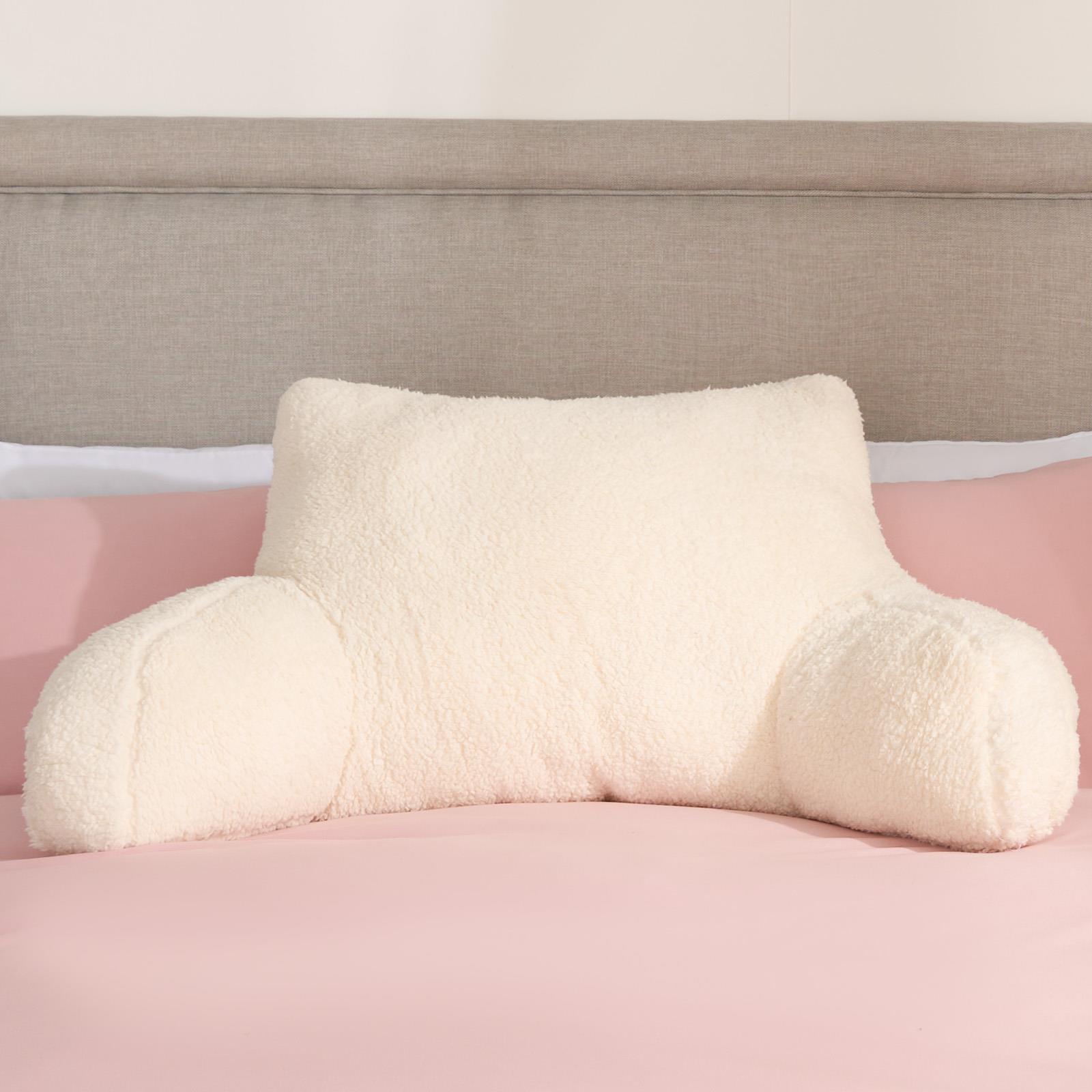Teddy Fleece Bed Reading Cushion Pillow with Arms Lumbar Chair Back Rest Support - Picture 37 of 59