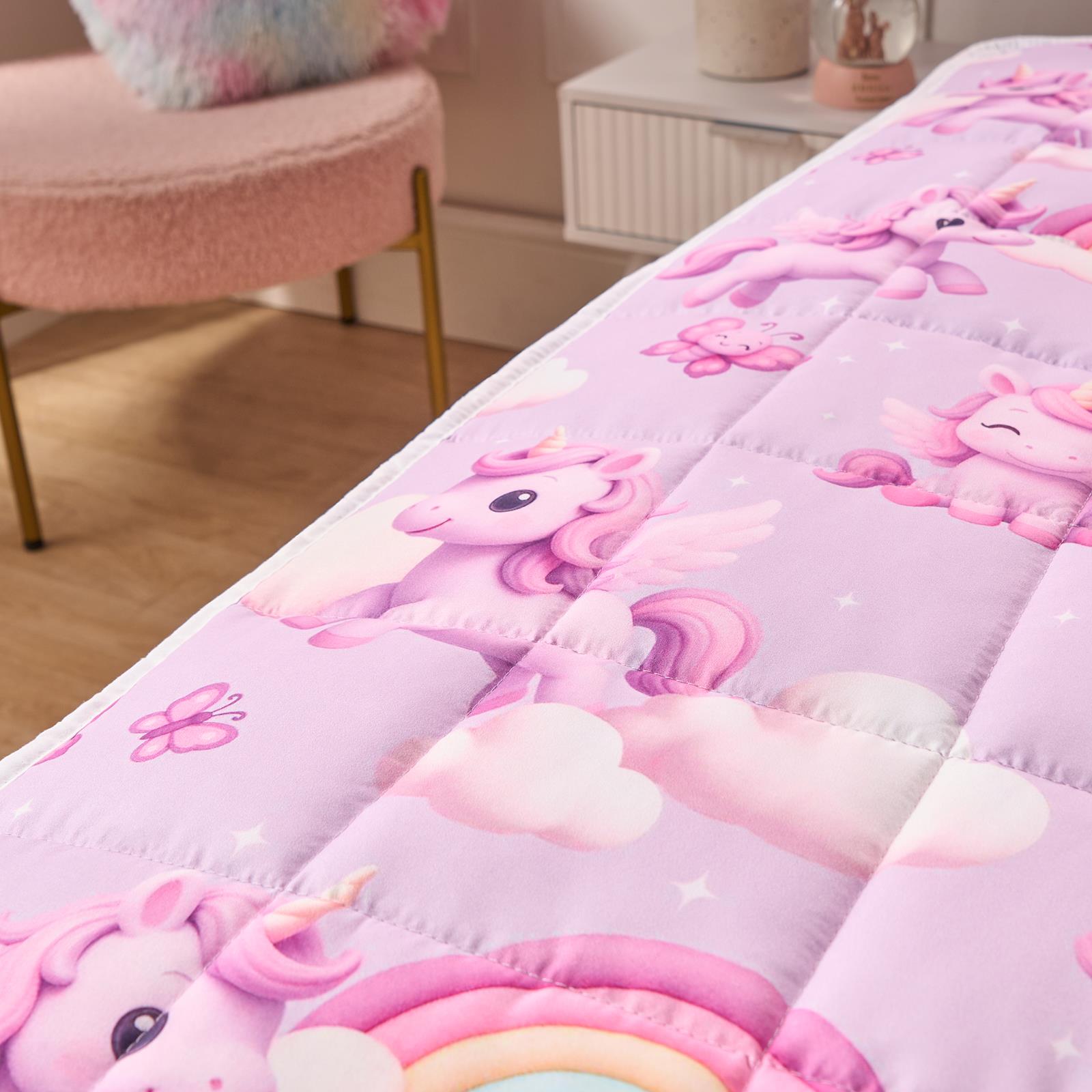OHS Unicorn Weighted Blanket Kids 3kg Quilted Throw Sensory Sleep Therapy