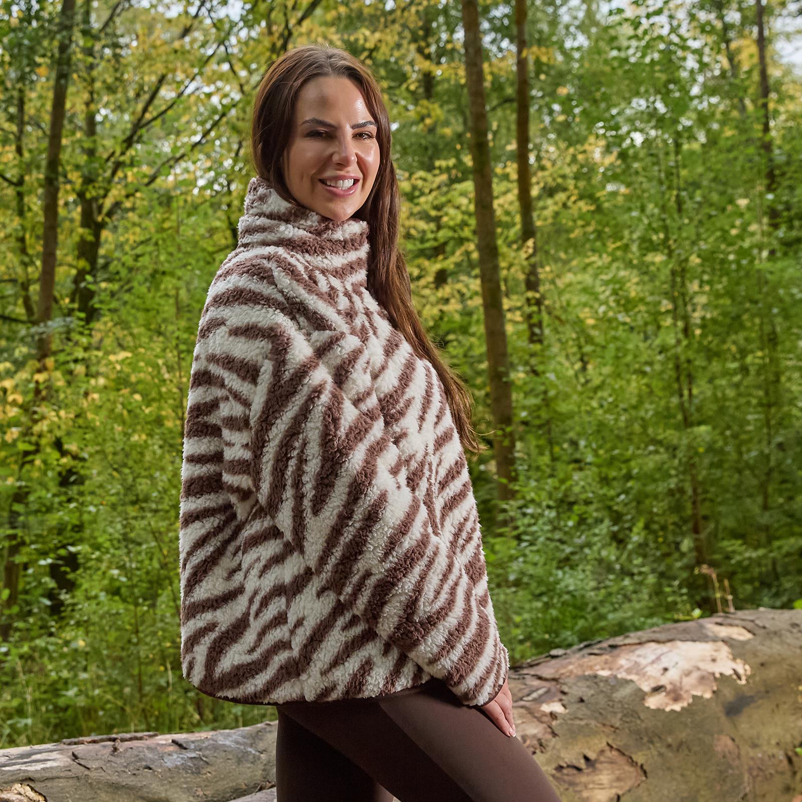 OHS Zebra Half Zip Hoodie Teddy Fleece Winter Thermal Jumper Pullover