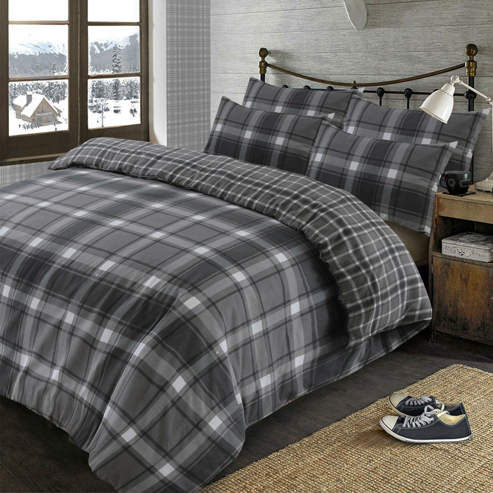 Dreamscene Aspen 100 Brushed Cotton Duvet Cover with Pillowcase Set