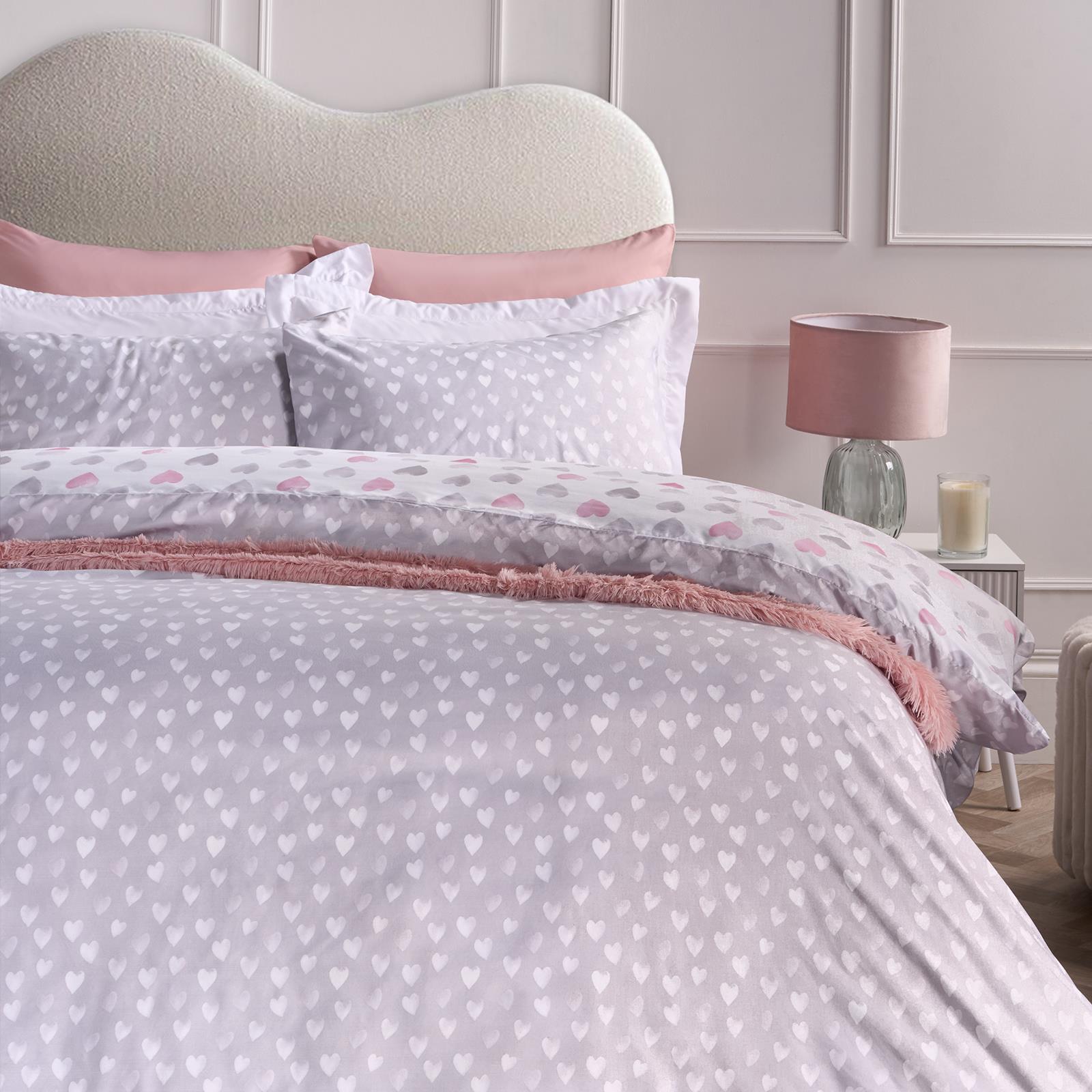 OHS Watercolour Bedding Set Hearts Microfibre Duvet Cover with Pillowcase