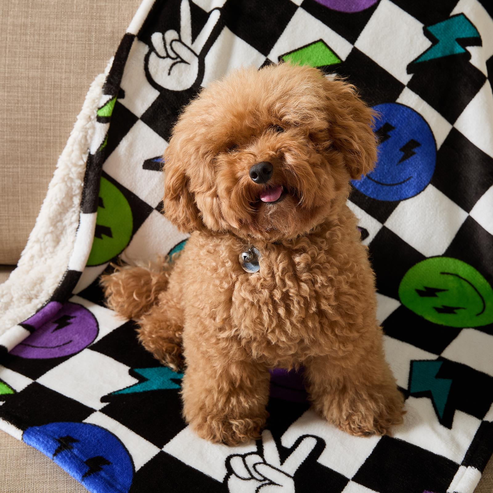 OHS Printed Pet Blanket Reversible Sherpa Fleece Dog Cats Thermal Calming Throw