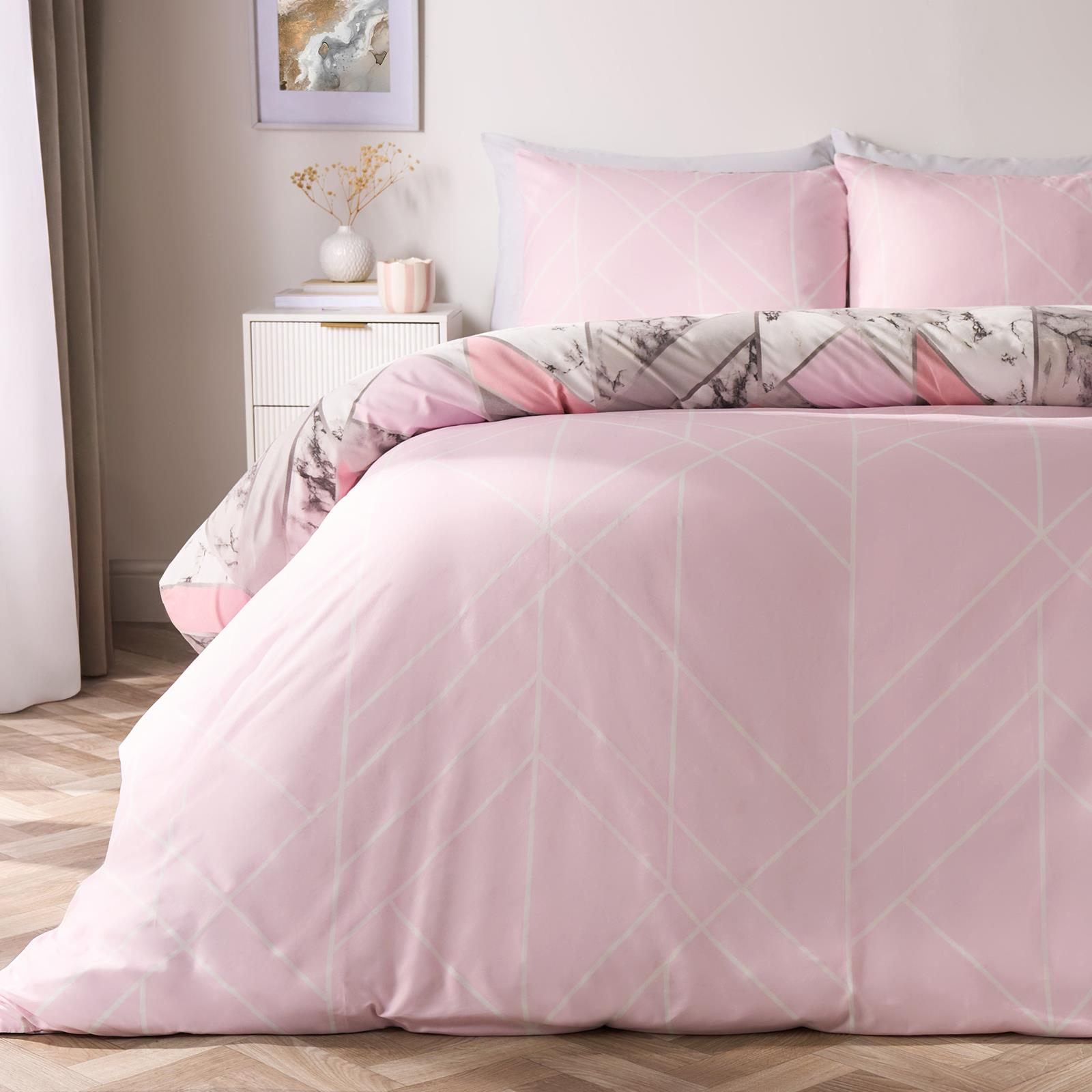 OHS Marble Reversible Duvet Cover Pillowcases Bedding Set Double King