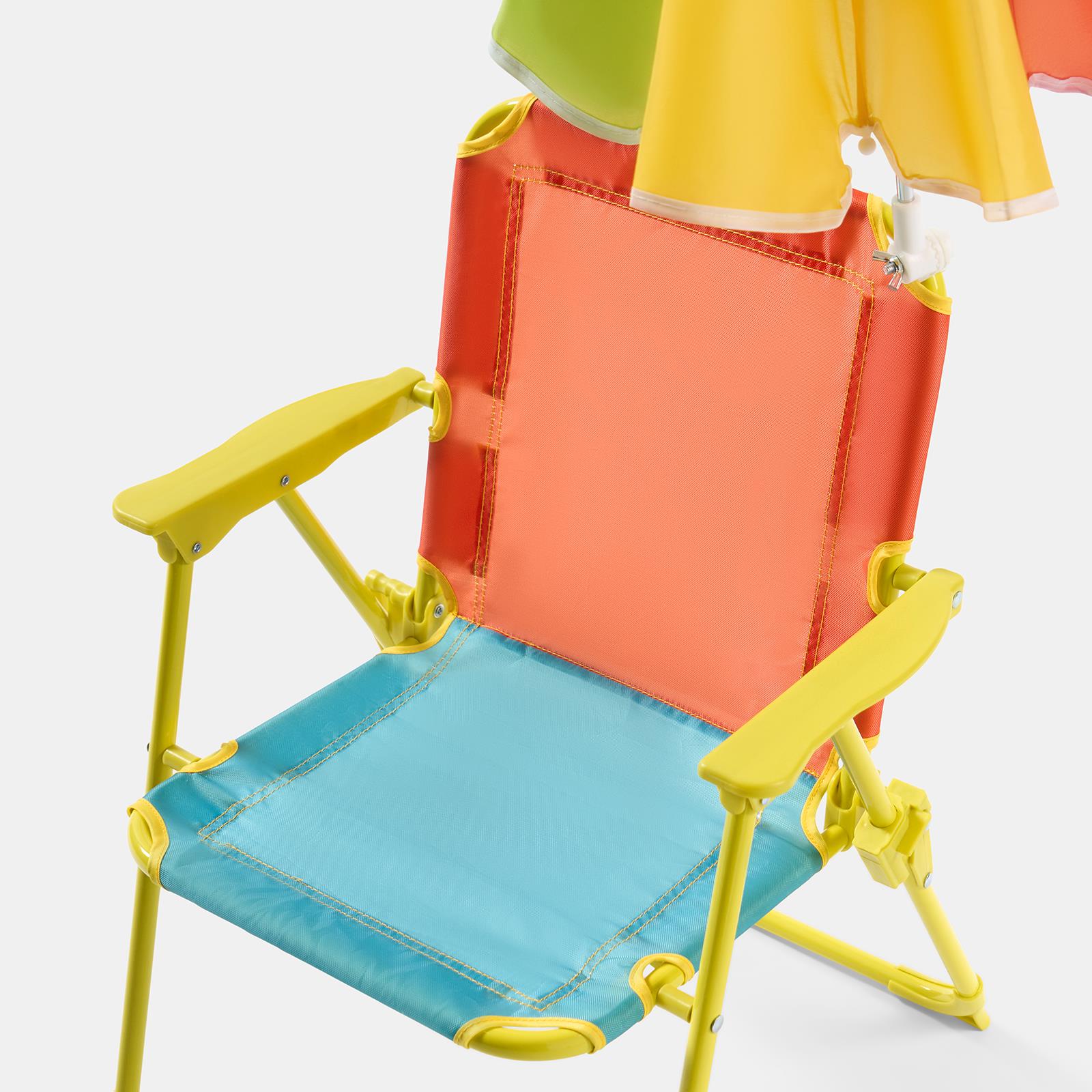 OHS Kids Camping Chair Parasol Set Colour Block Outdoor Garden Folding Seat