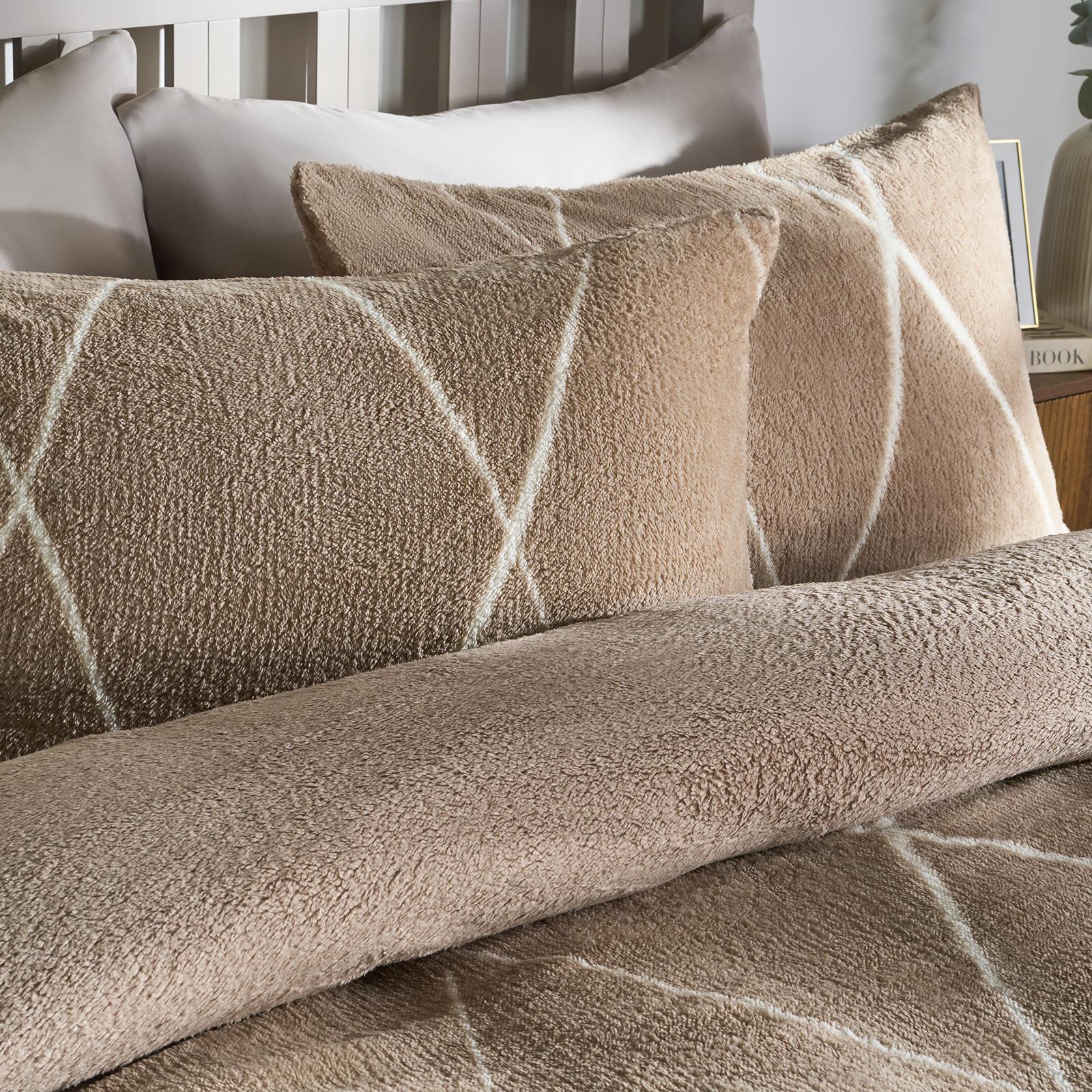 OHS Diamond Check Bedding Set Teddy Fleece Winter Duvet Cover with Pillowcase