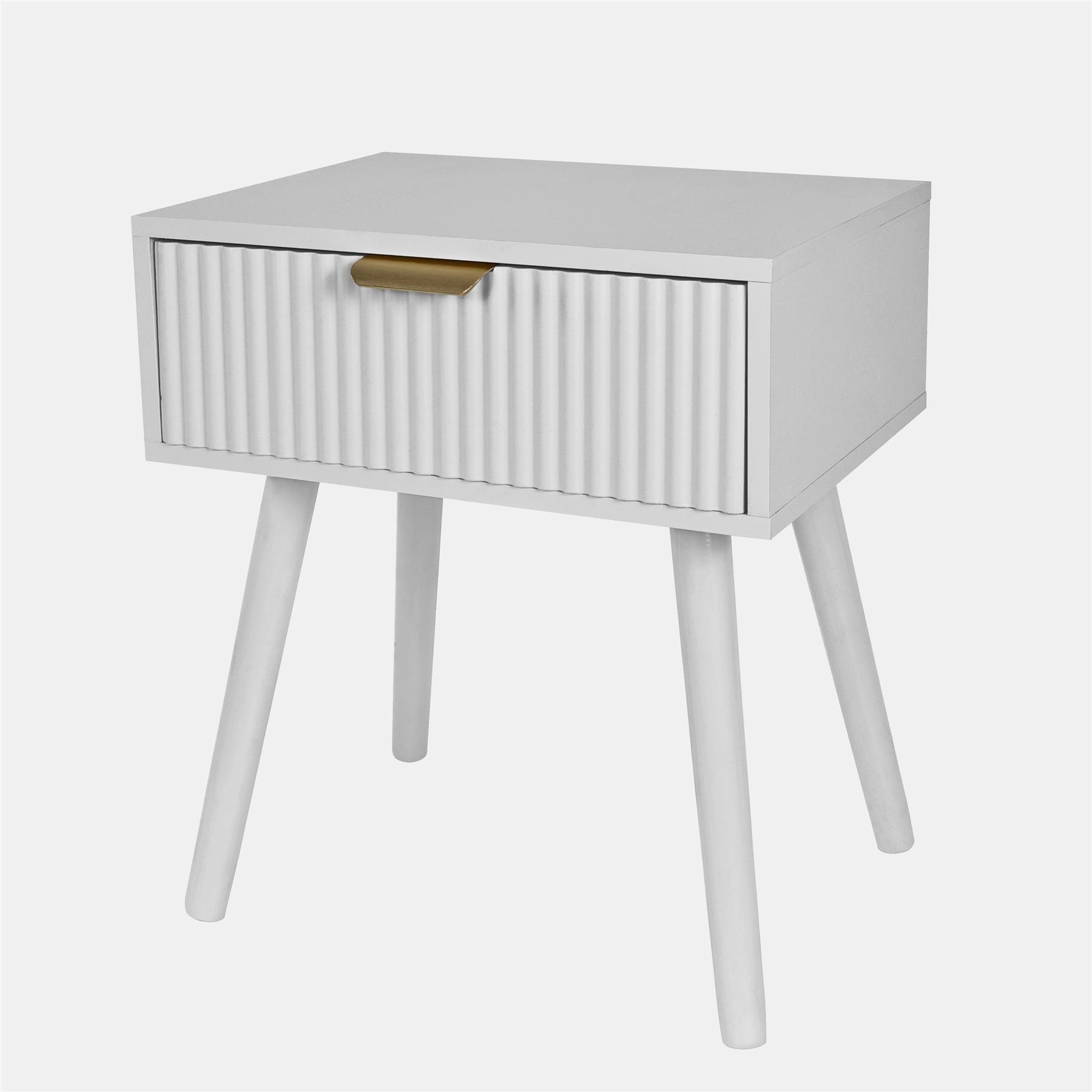 OHS Ribbed Bedside Nightstand 1 Drawer Storage Unit Wooden End Table